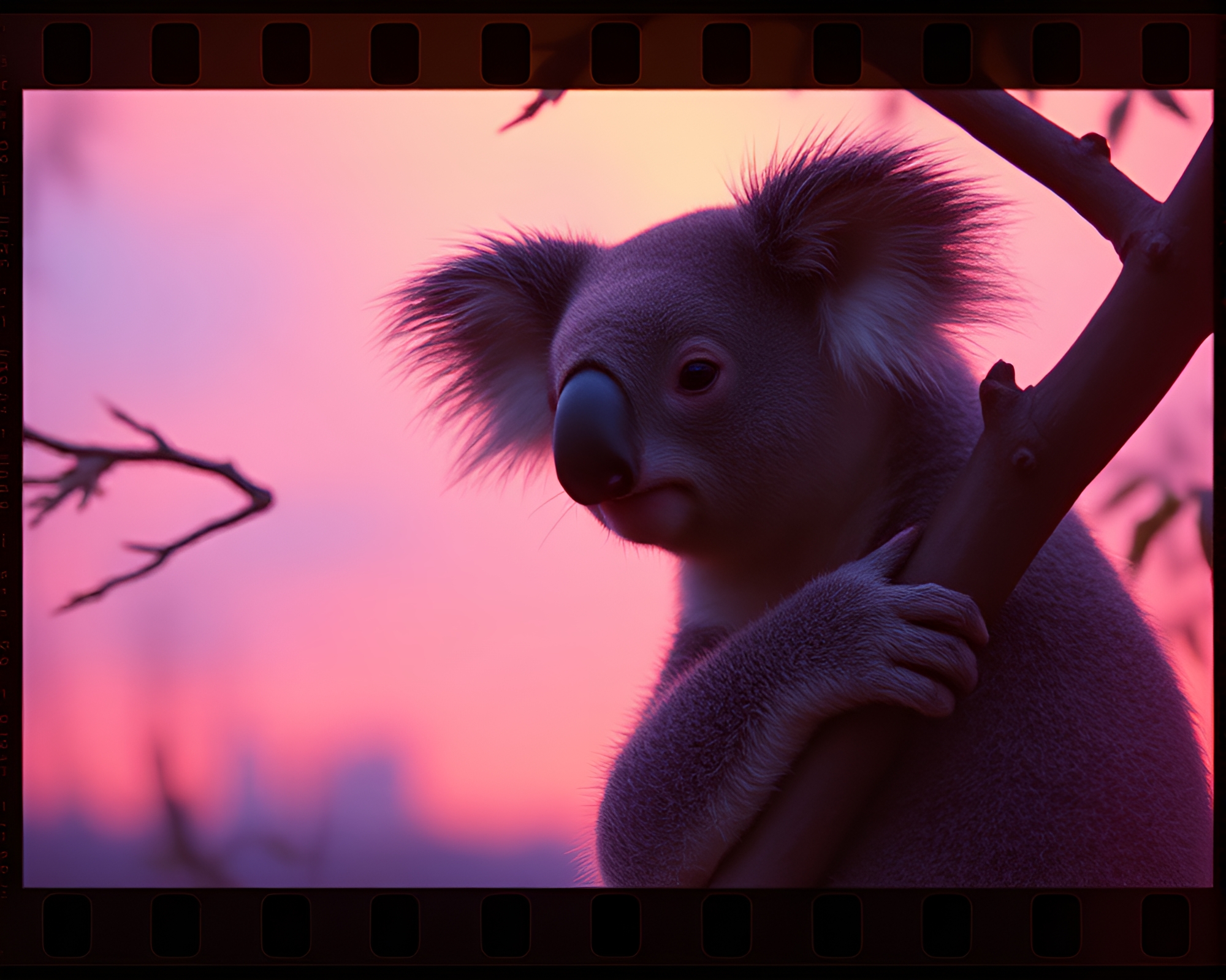 Impressionist Koala in Film Sprocket Twilight Haze – free AI stock image