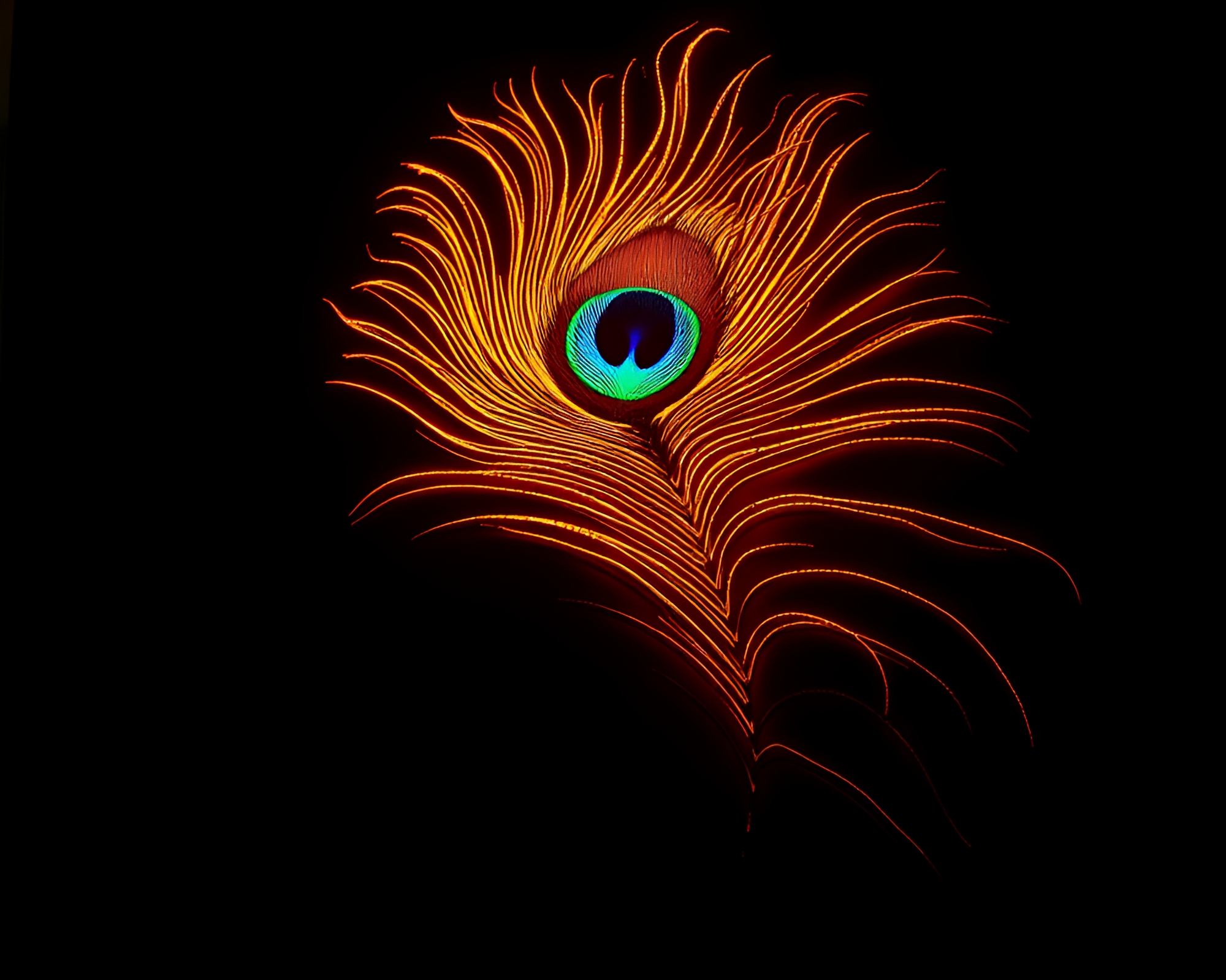Peacock Feather Silhouette Mural Painting with Scan Lines – free AI stock image