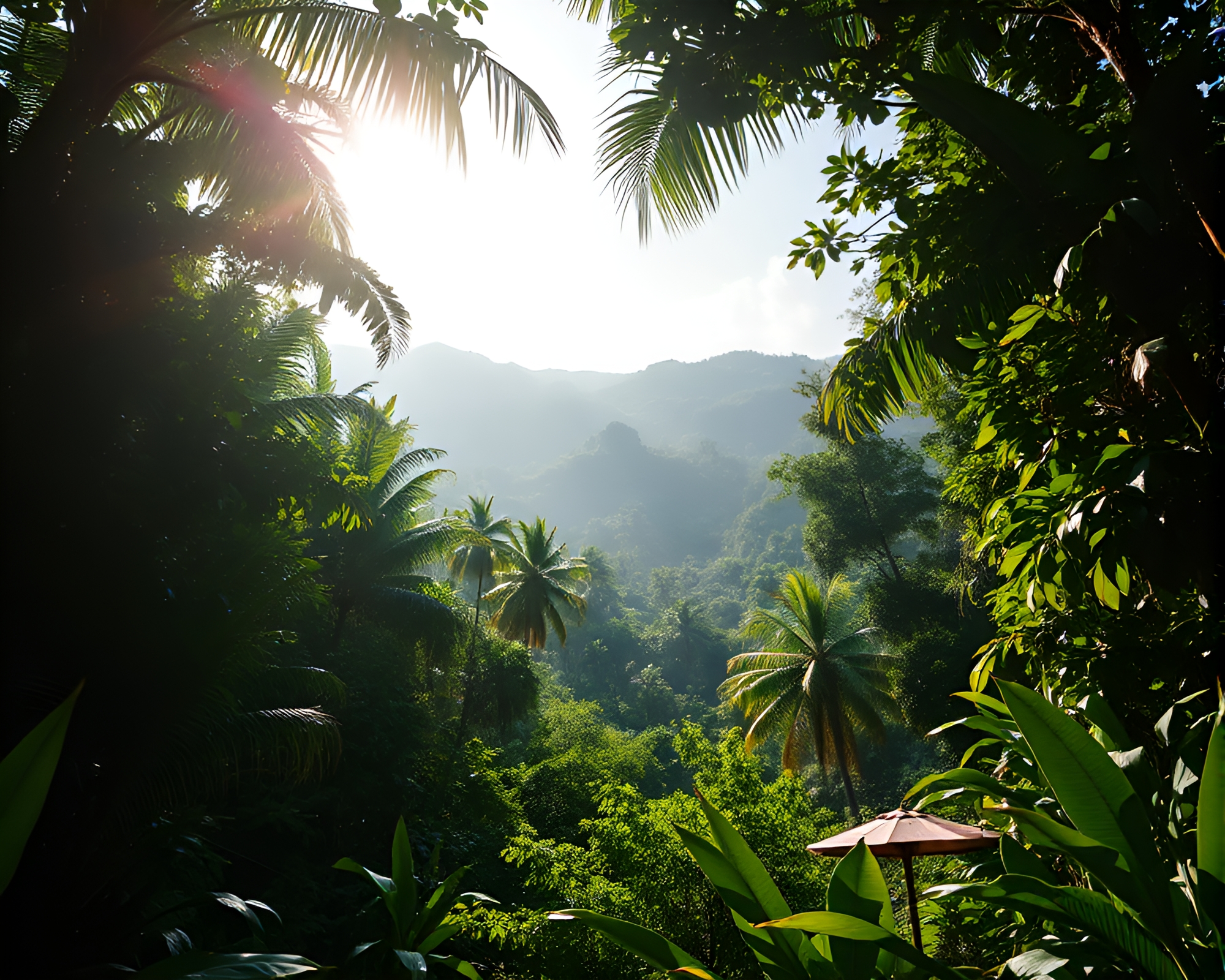 Lush Jungle Canopy – Halftone Midday Brilliance – free AI stock image