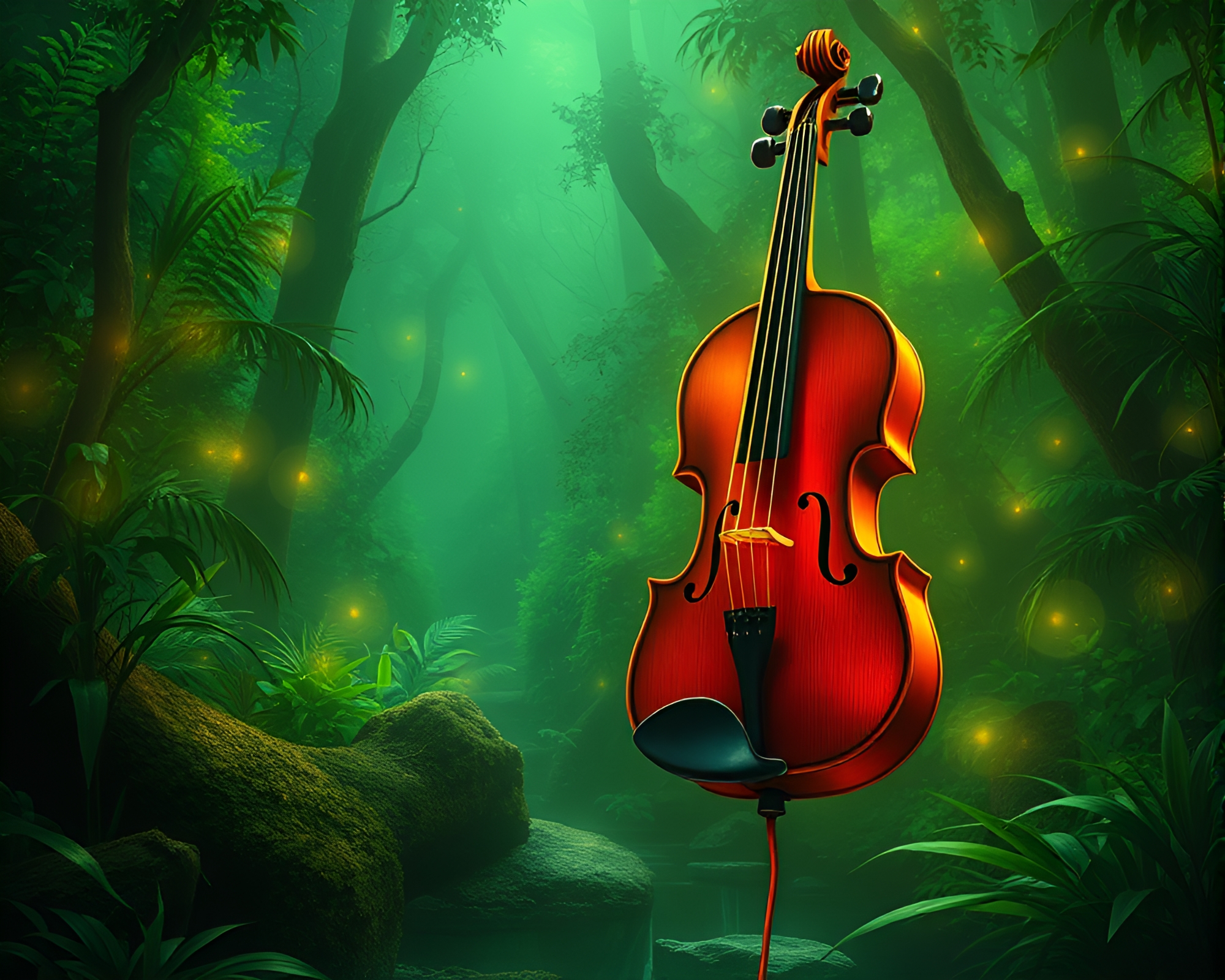 Fantasy Violin Concert in Enchanted Rainforest – free AI stock image