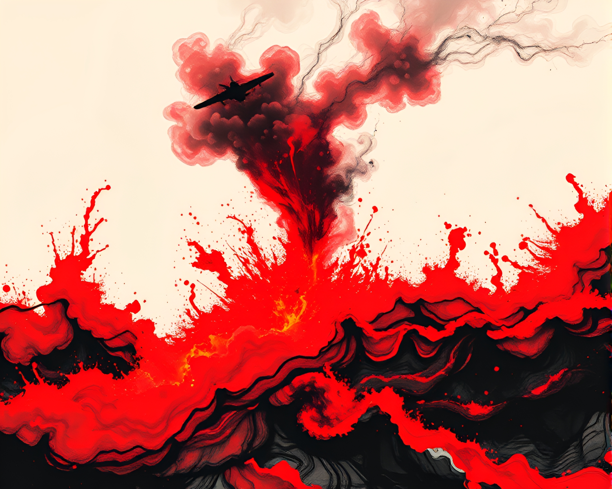 Dramatic Sea Plane in Volcano-Ink Storm – free AI stock image
