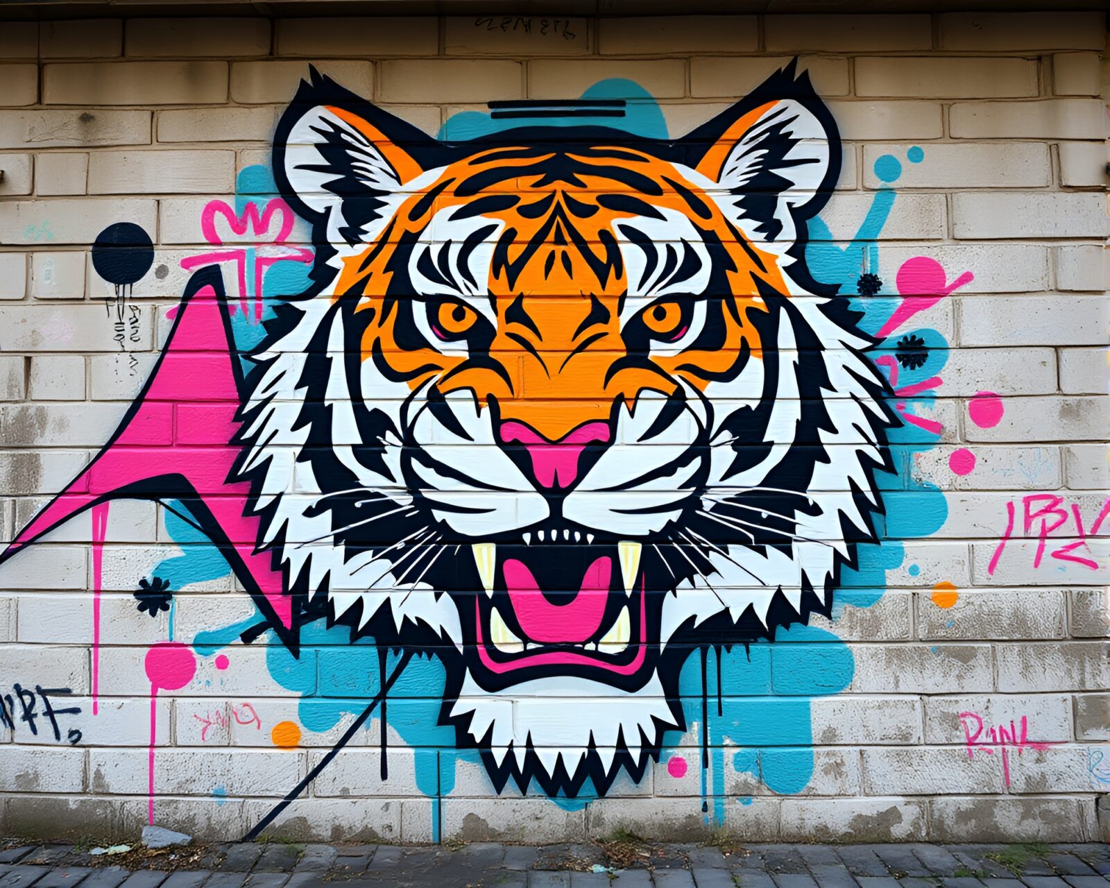 Graffiti mural depicting a serene anime tiger in soft colors