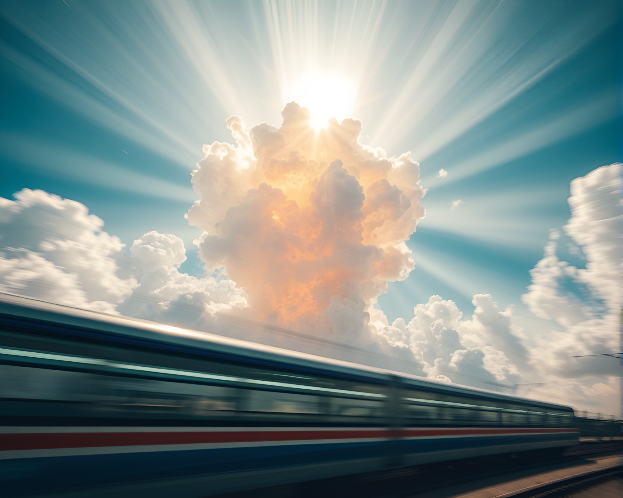 Exploding Monorail with God Rays and Motion Blur – free AI stock image
