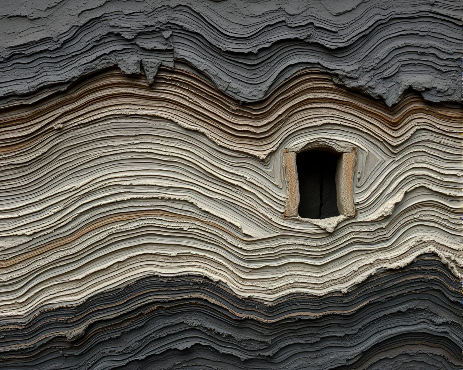 Rustic hut surrounded by textured volcanic terrain under stormy sky