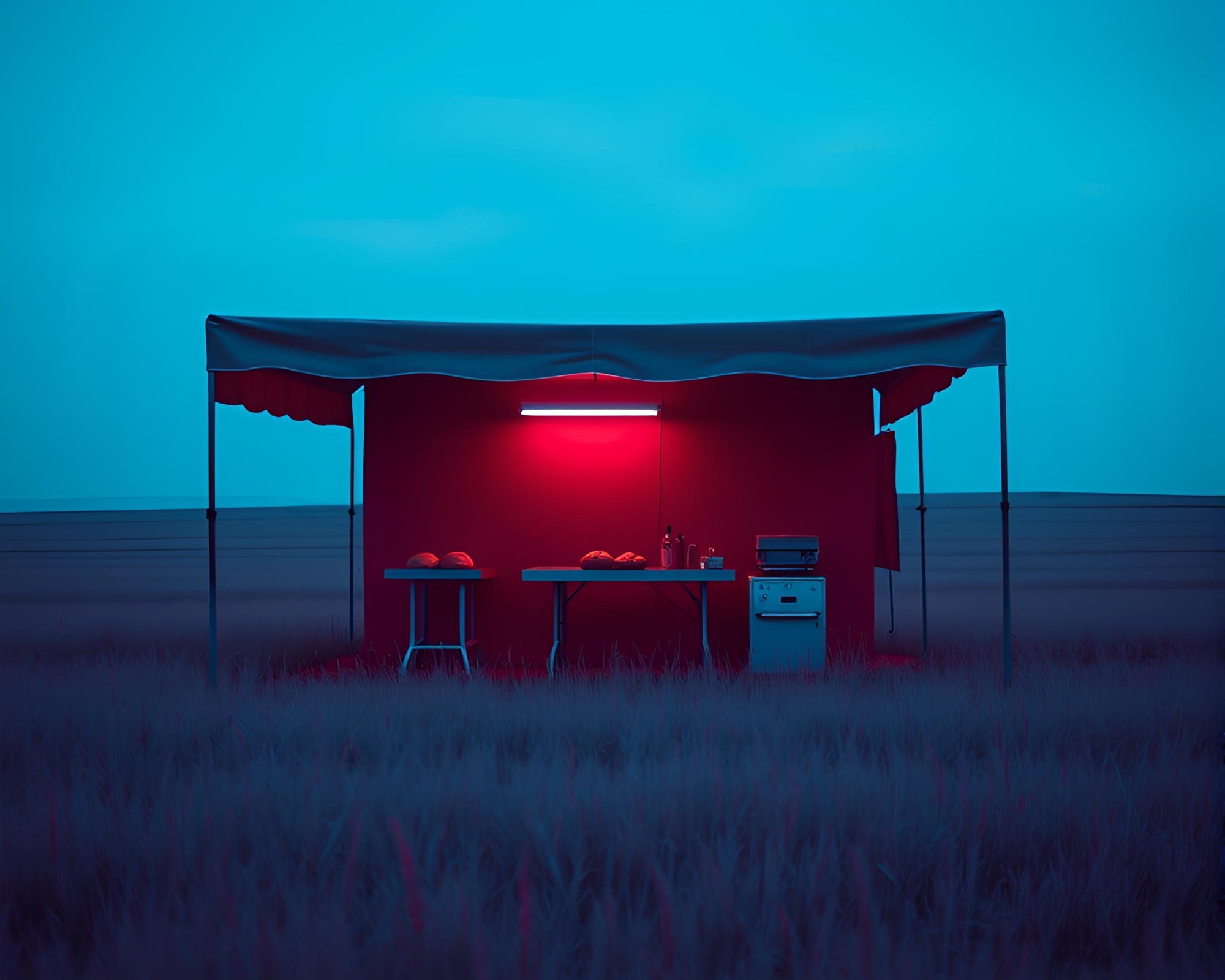 Minimalist Taco Stand in Duotone Red-Blue Colorfield – free AI stock image
