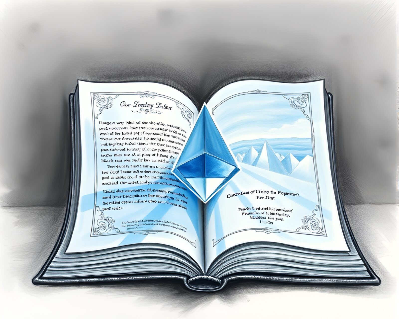 Pastel drawing of an enchanted book refracted through a prism