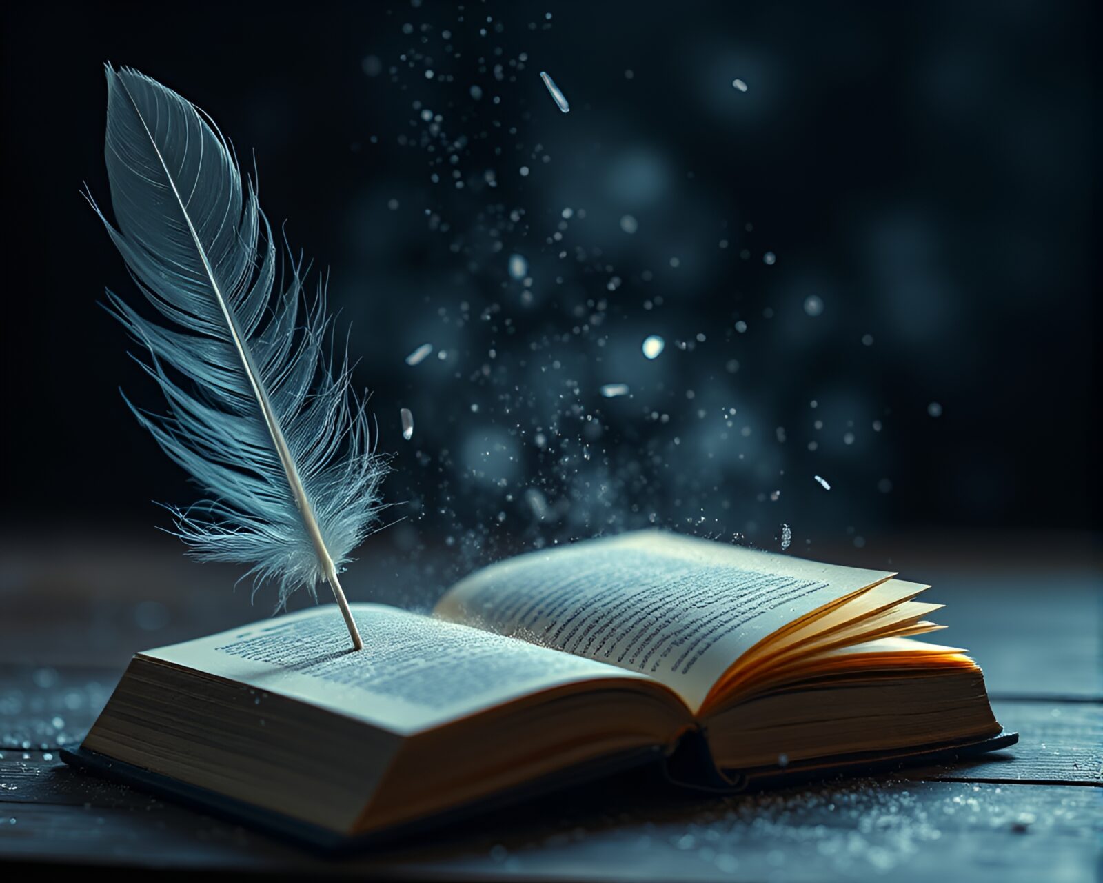 Mesmerizing bokeh lights illuminate feather dusting in Edgar Allan Poe-themed setting