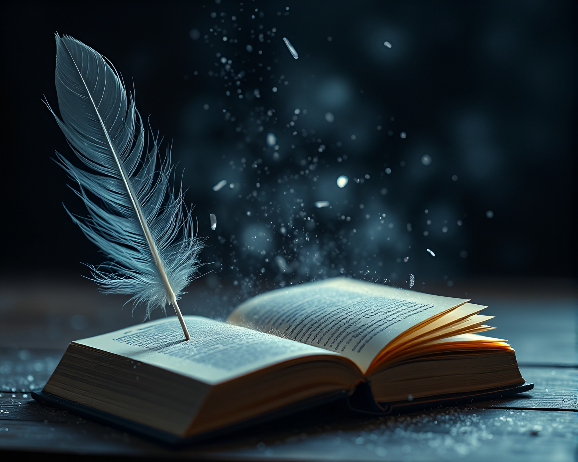 Ethereal Feather Dusting in Neon Poe Book Fantasy – free AI stock image
