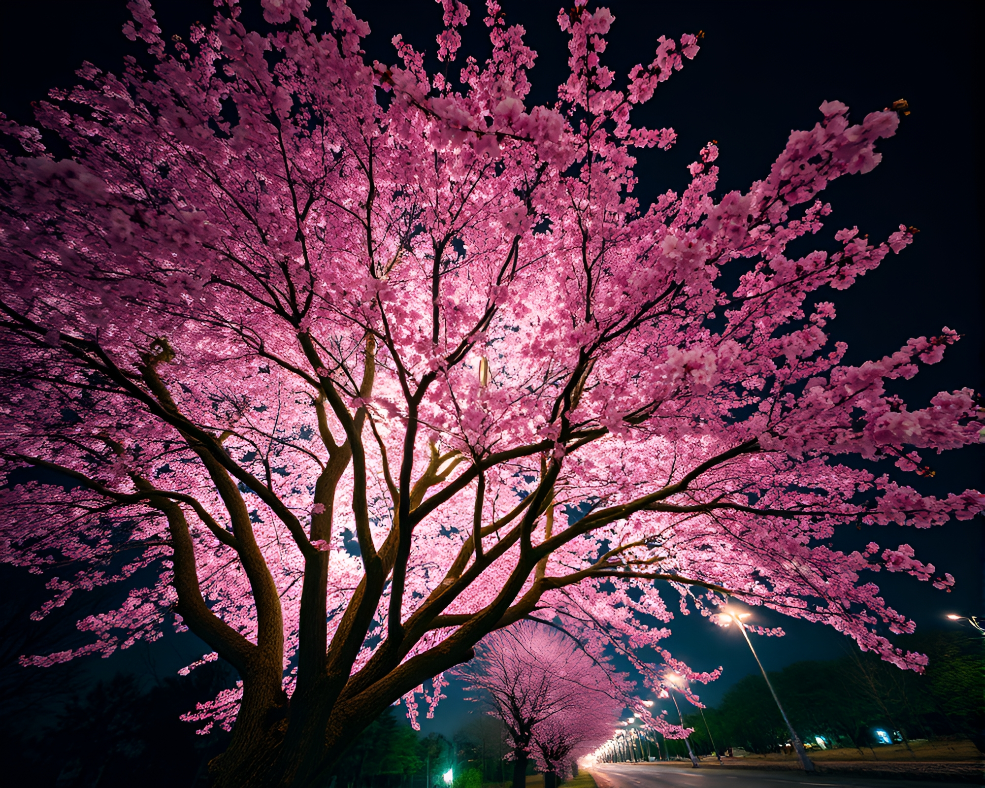 Cherry Blossom Tree Pop Art Aerial View – free AI stock image