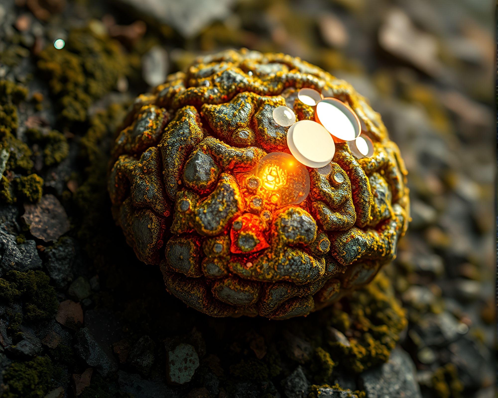 AI Brain with Lichen Texture Disco Ball Glitter – free AI stock image