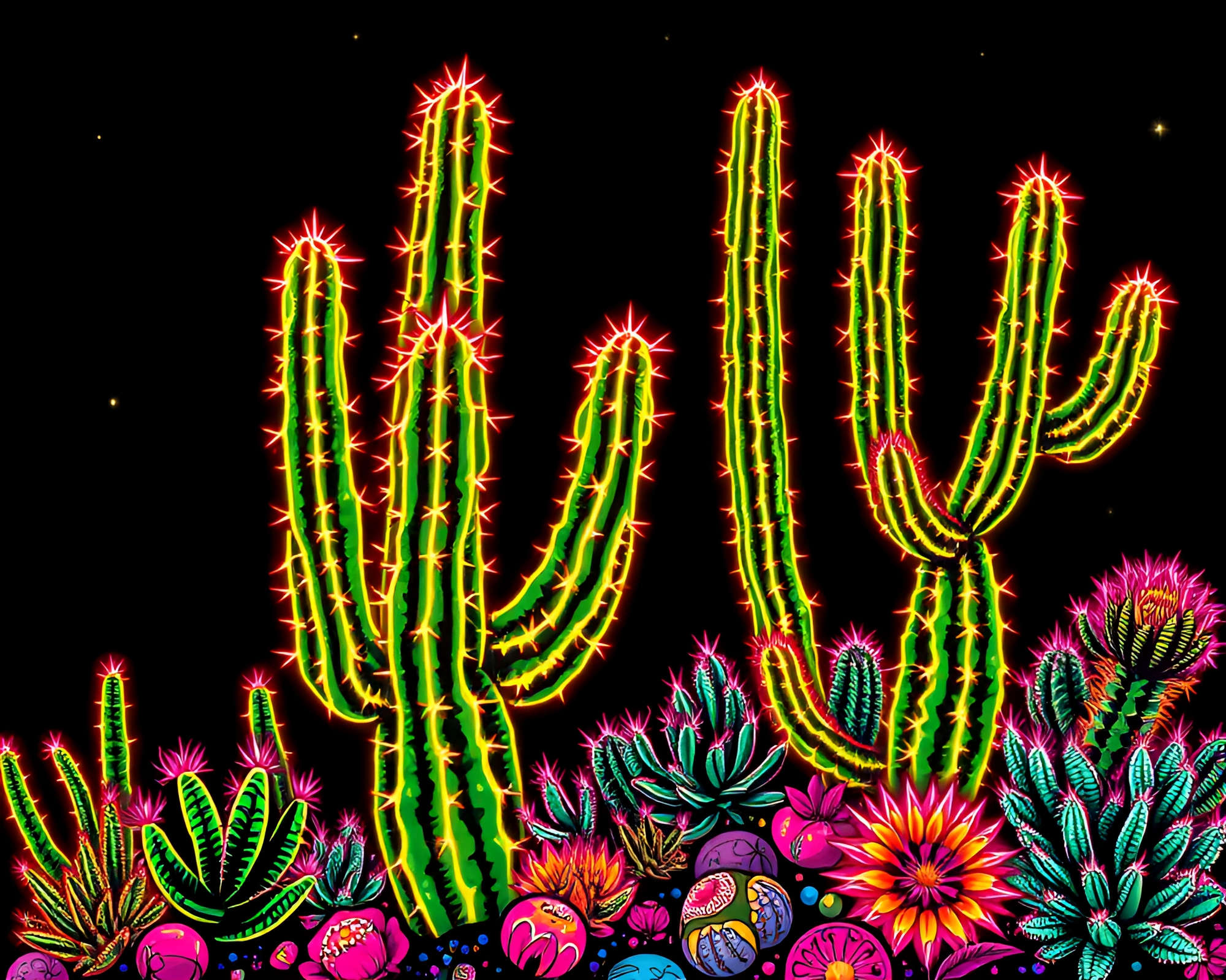 Neon Desert Cactus Tattoo Artistry – free AI stock image
