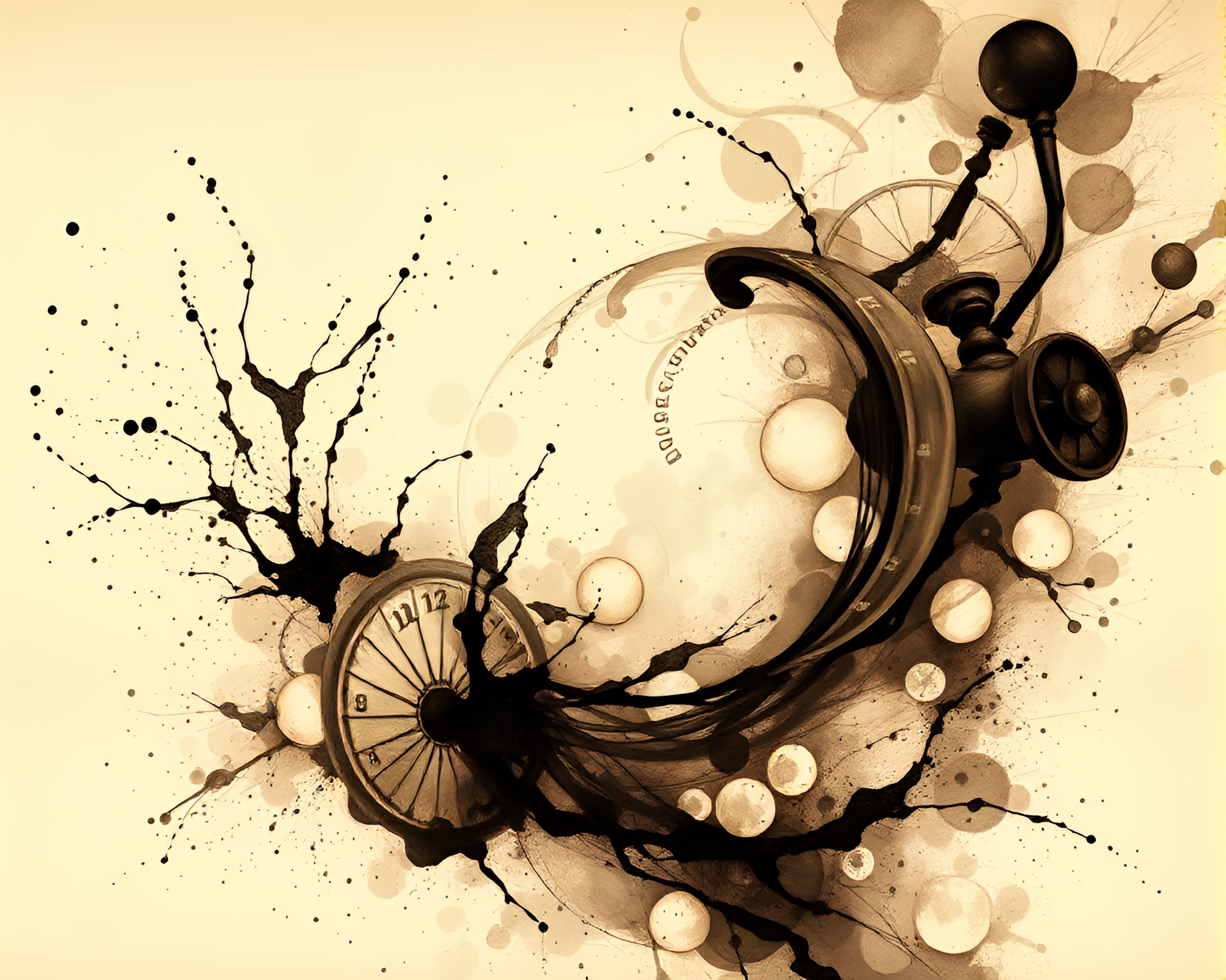 Sepia Time Vortex: Ink Splashes in Shadow – free AI stock image