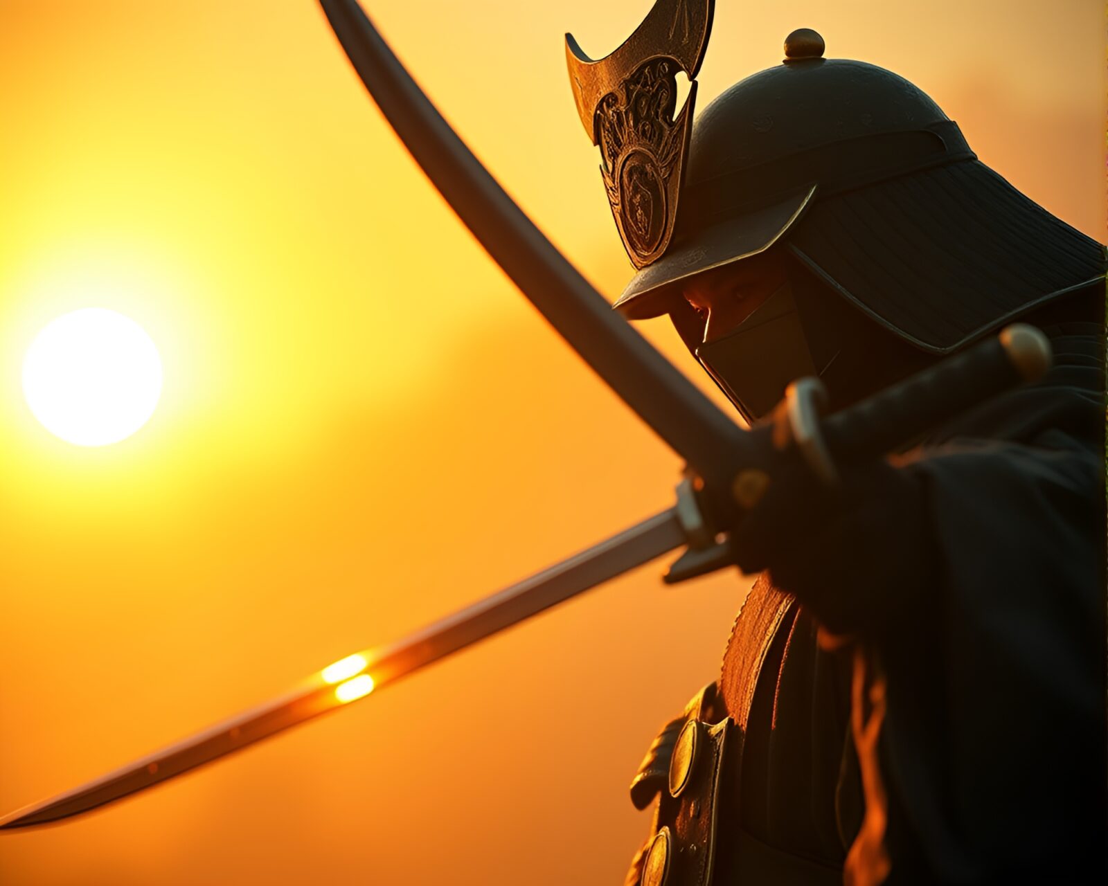 Misty morning with samurai holding a sword