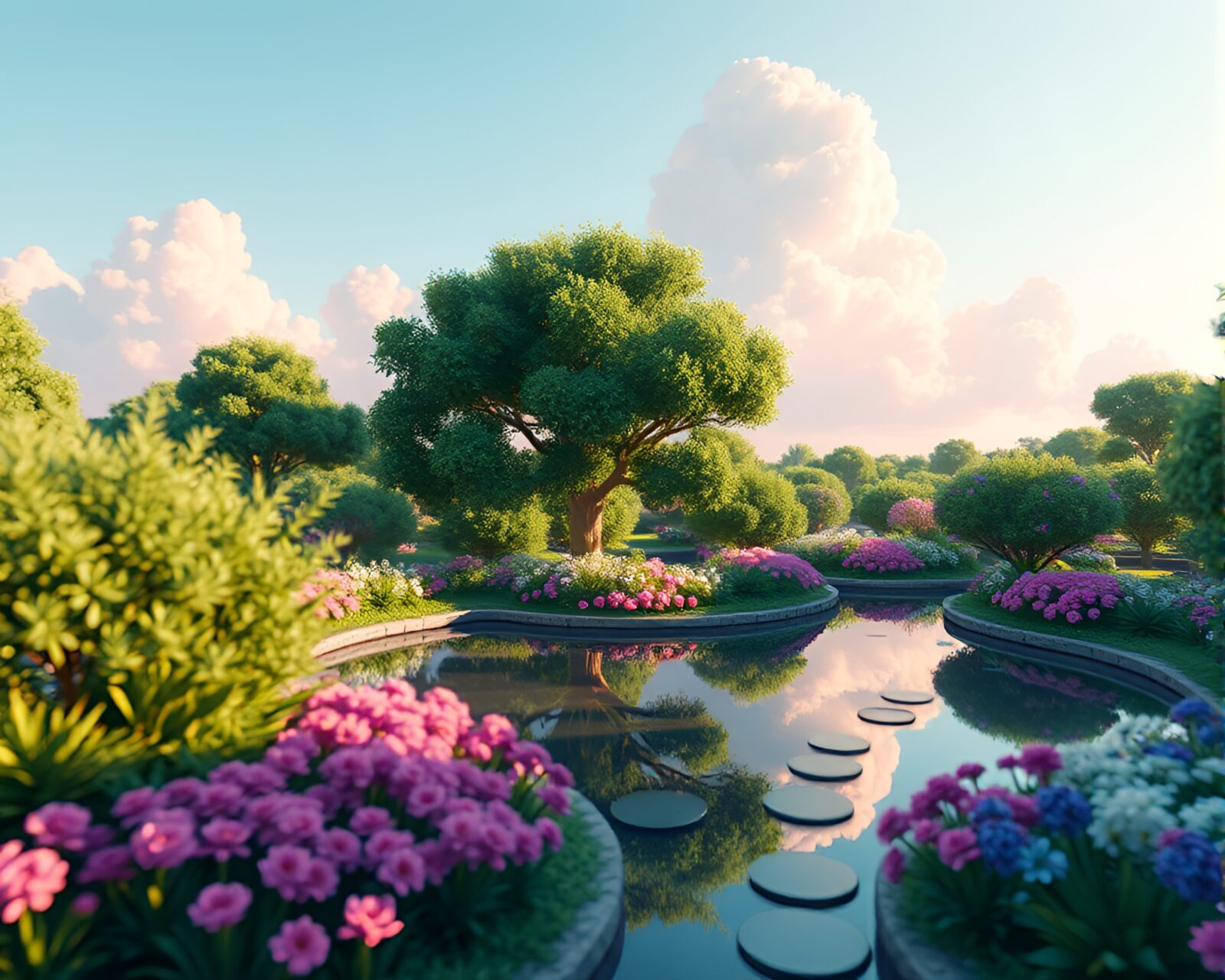 A serene voxel art scene with soft shadows