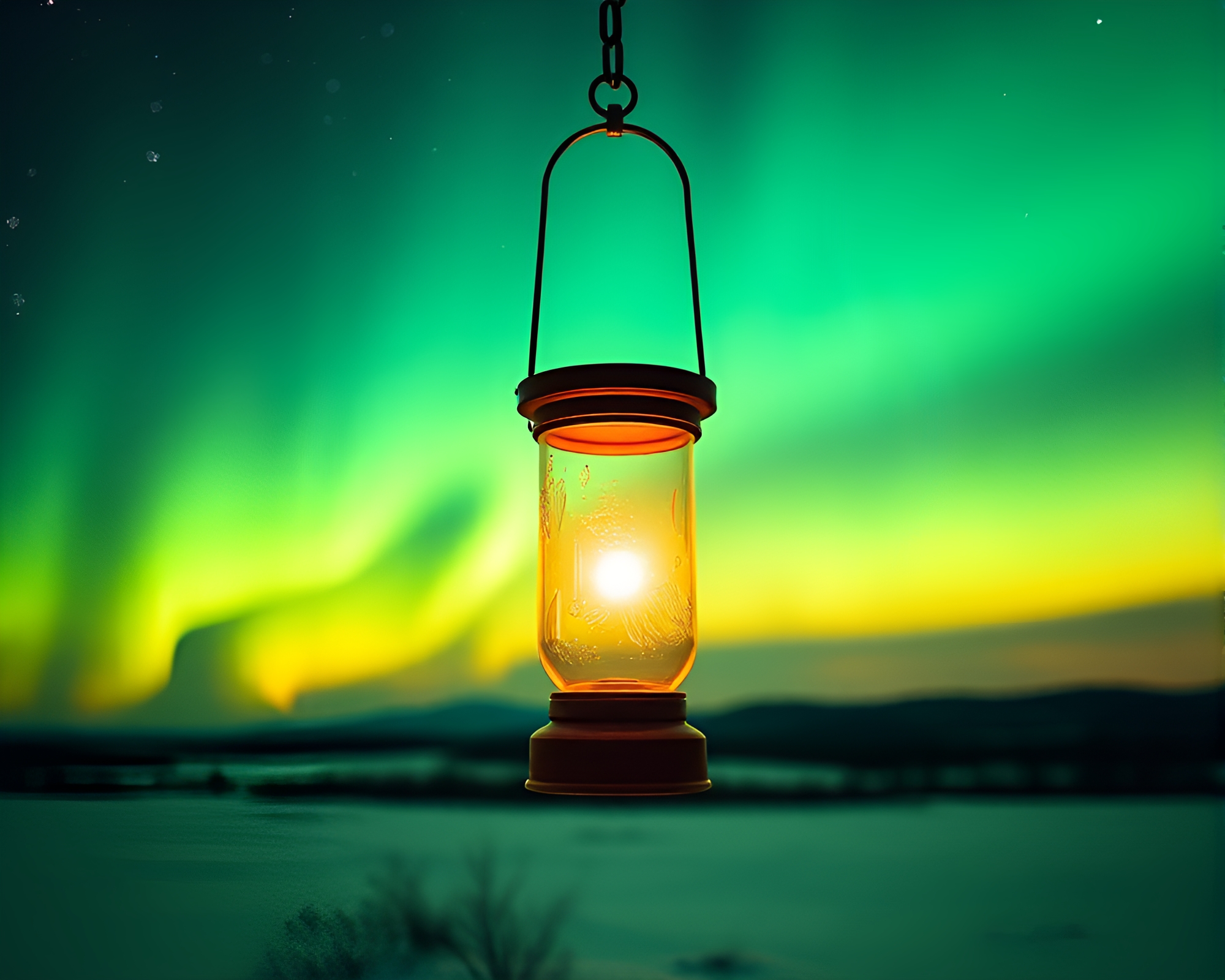 Ethereal Aurora Borealis Lantern Light Bio-Organic Composition – free AI stock image