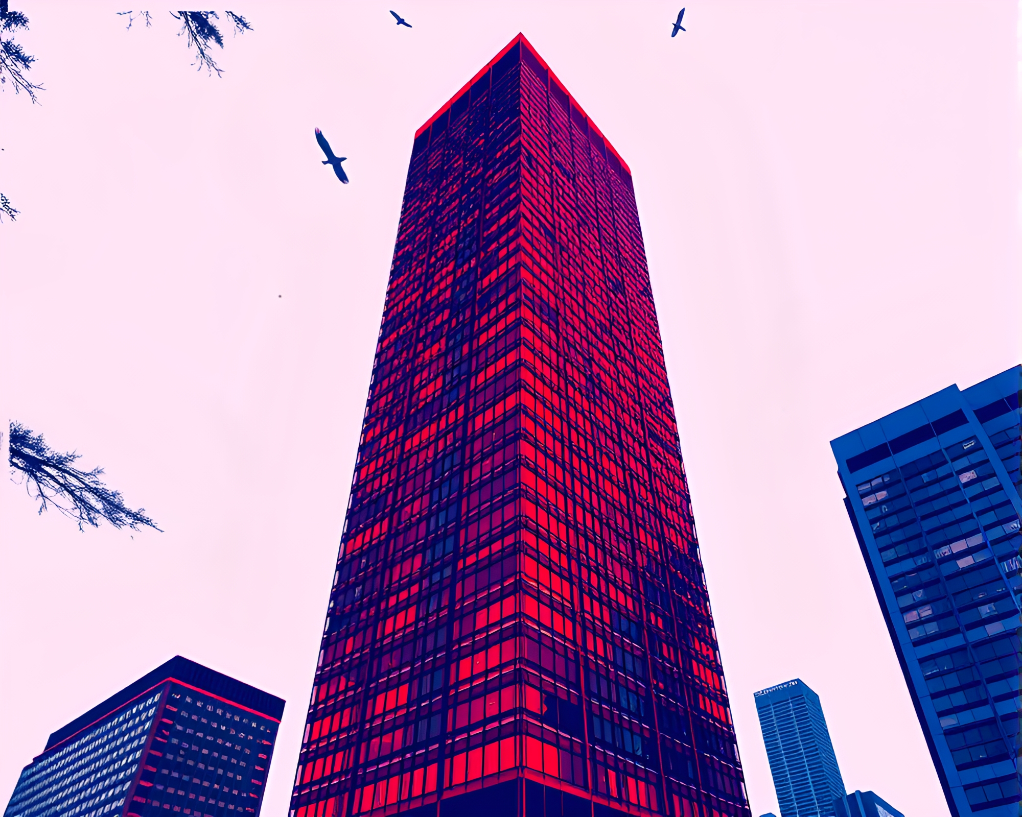 Modern Skyscraper in Red-Blue Vector Art – free AI stock image
