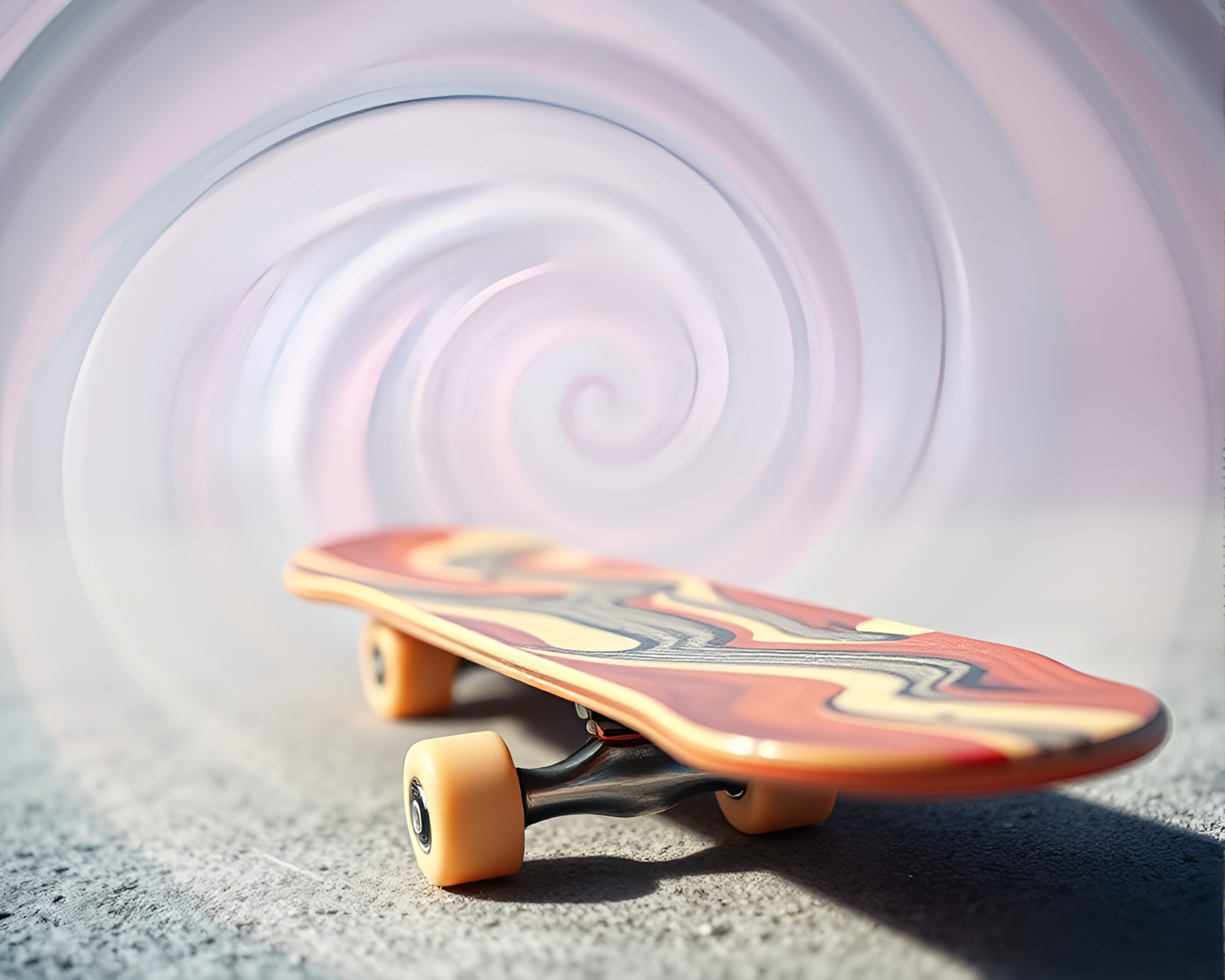 Skateboarding Through a Surreal Lens Distortion Swirl – free AI stock image