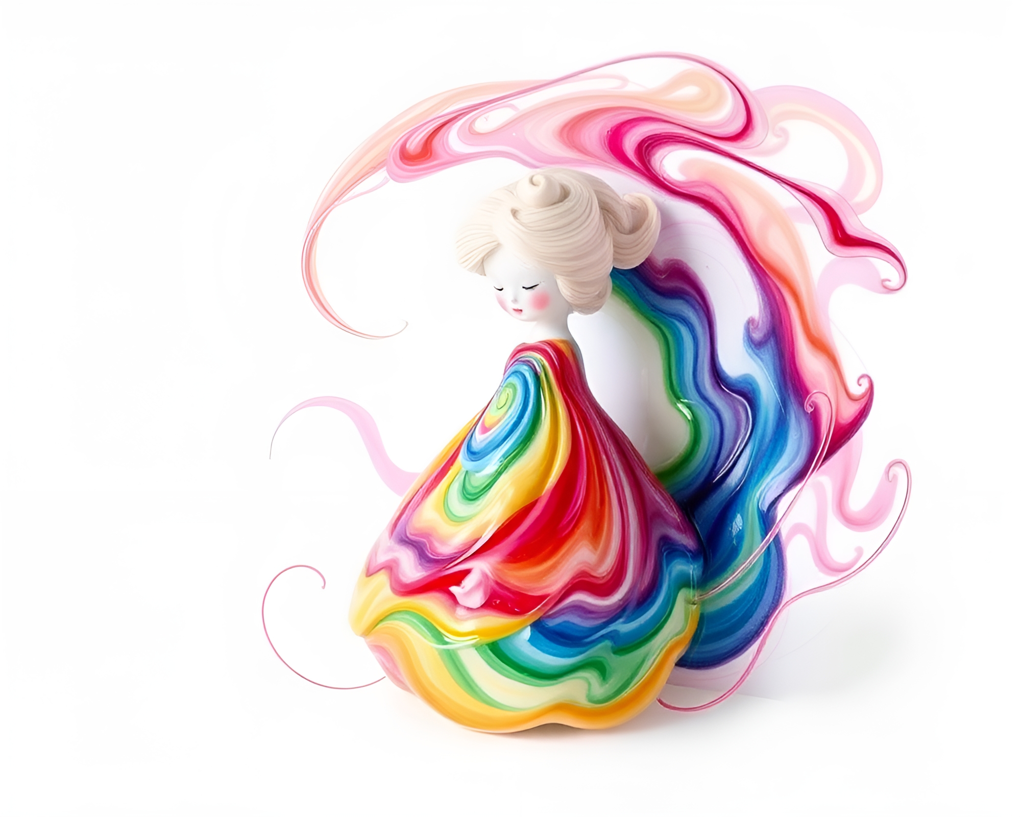 Ethereal Calligraphy: Swirling Vortex Porcelain Doll – free AI stock image