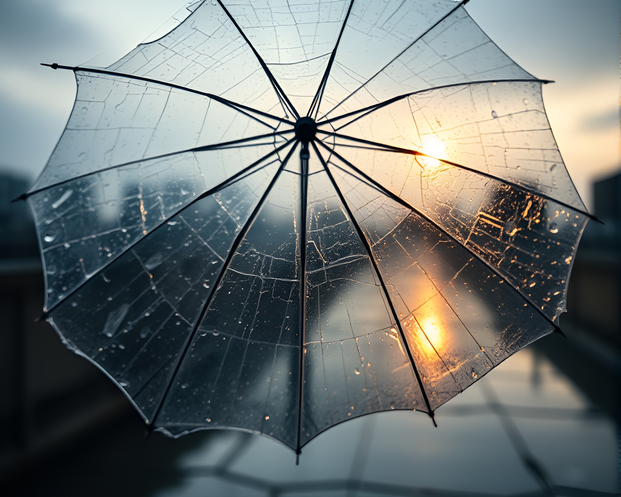 Shattered Umbrella Reflection in Bio-Organic Design – free AI stock image