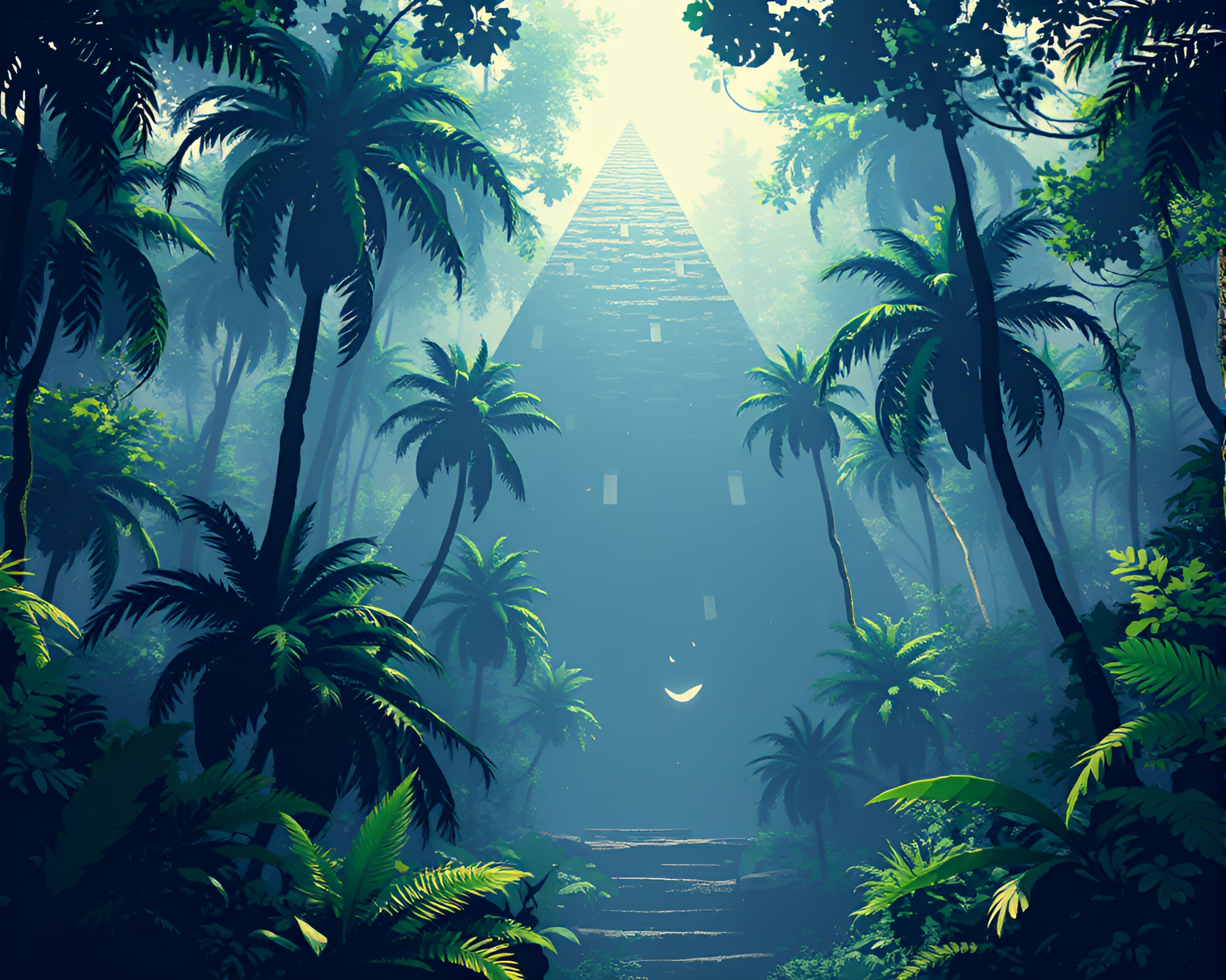 Glitched Pixelated Jungle Pyramid in Shade – free AI stock image