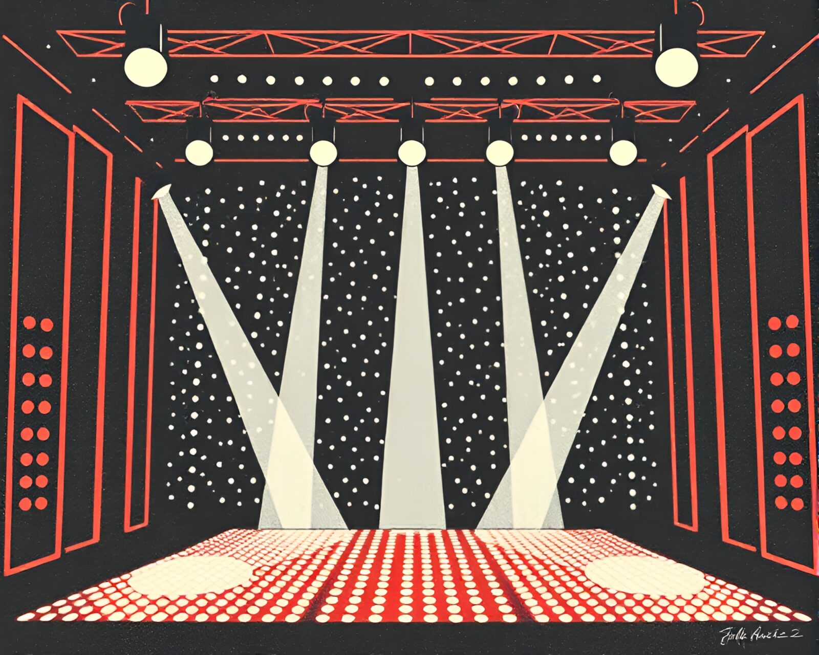Abstract depiction of an antique sextant under concert lights