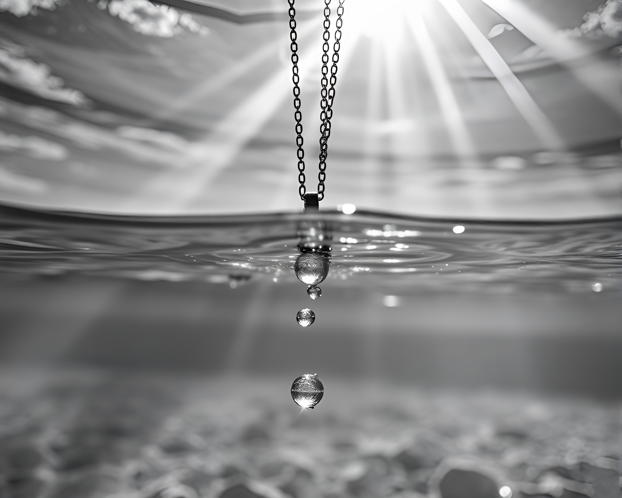 Monochrome Sunrays: Necklace in Water Distortion – free AI stock image