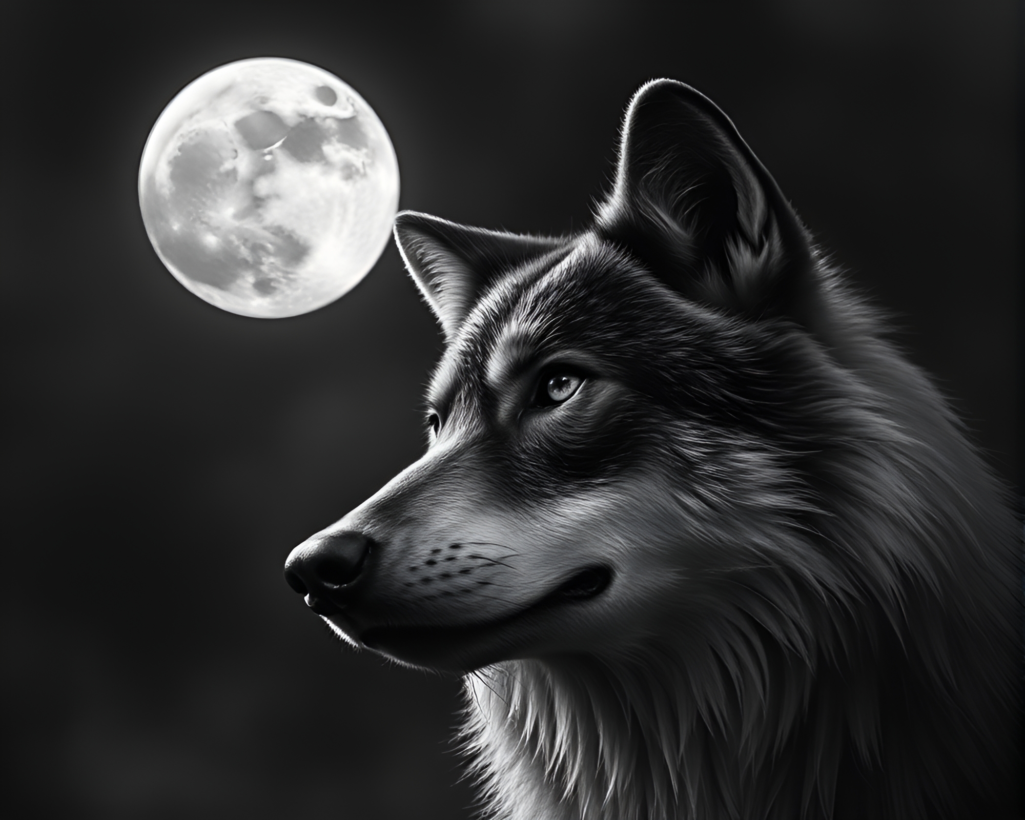 Moonlit Wolf in Gray Divisionism Aerial Art – free AI stock image