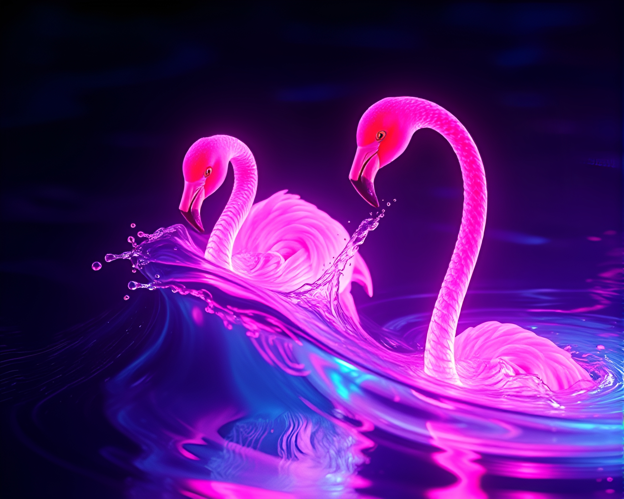 Ethereal Synthwave Flamingo in Water Whirlpool – free AI stock image