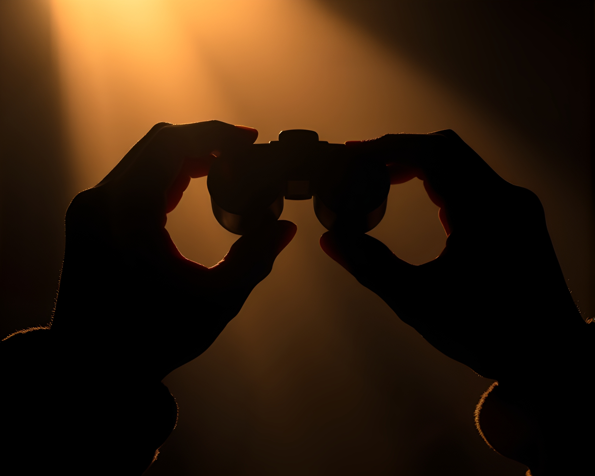 Binoculars shadow silhouette under mesmerizing rim lighting – free AI stock image