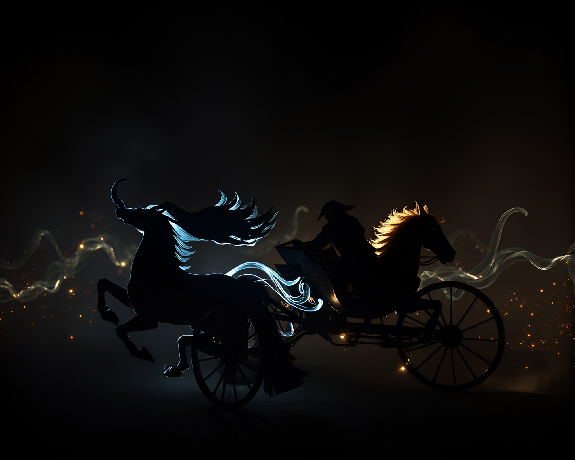 Ethereal Chariot Silhouetted in Torchlight Glow – free AI stock image