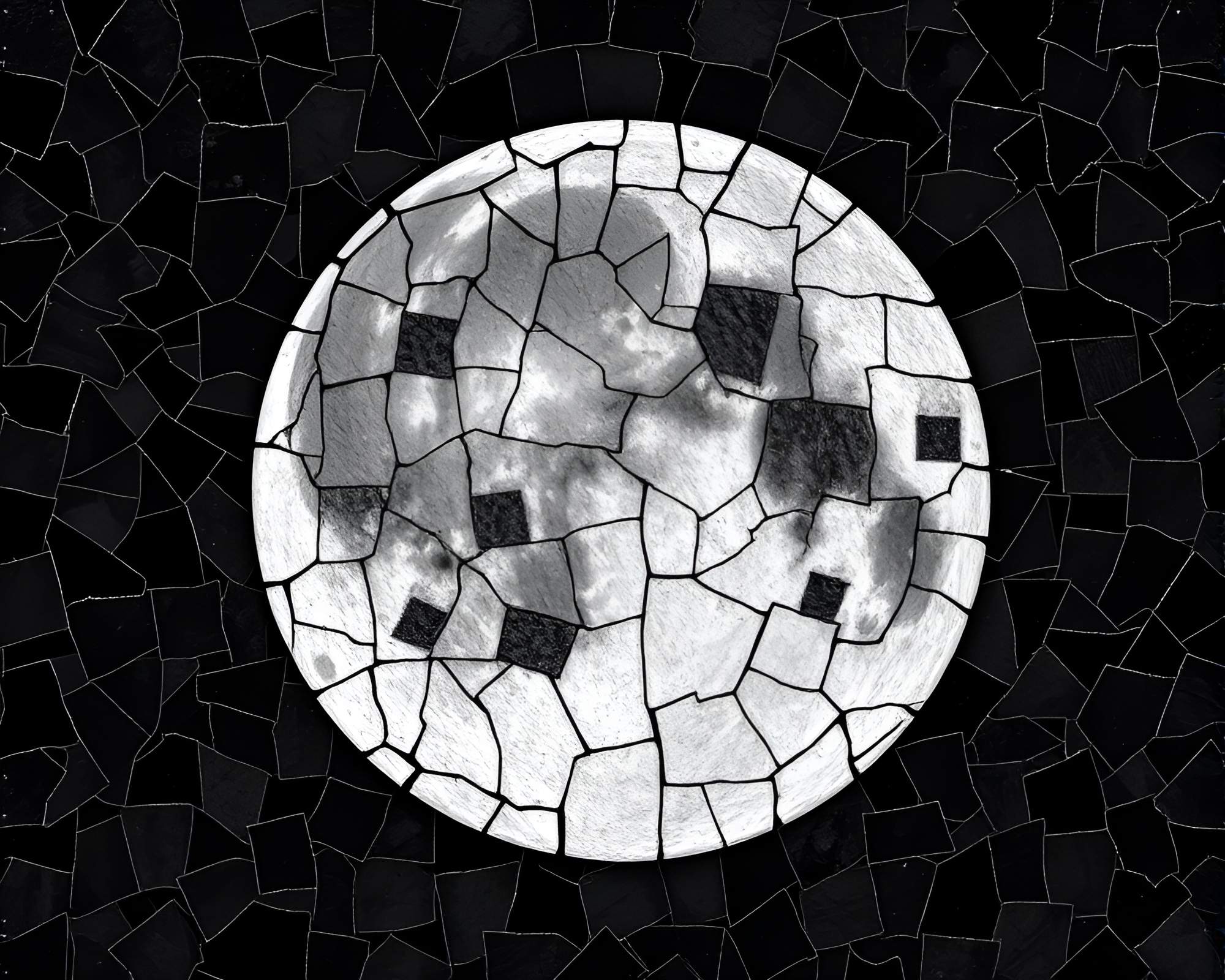 Skateboarder amidst shattered moonlit mosaic fragments – free AI stock image