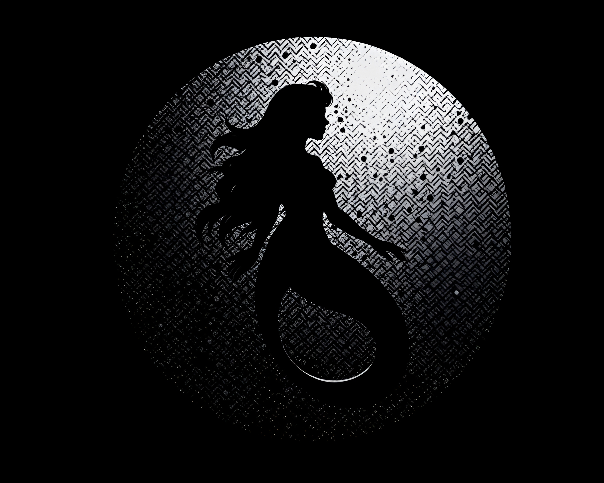 Enigmatic Mermaid Emerges in Circular Halftone Frame – free AI stock image
