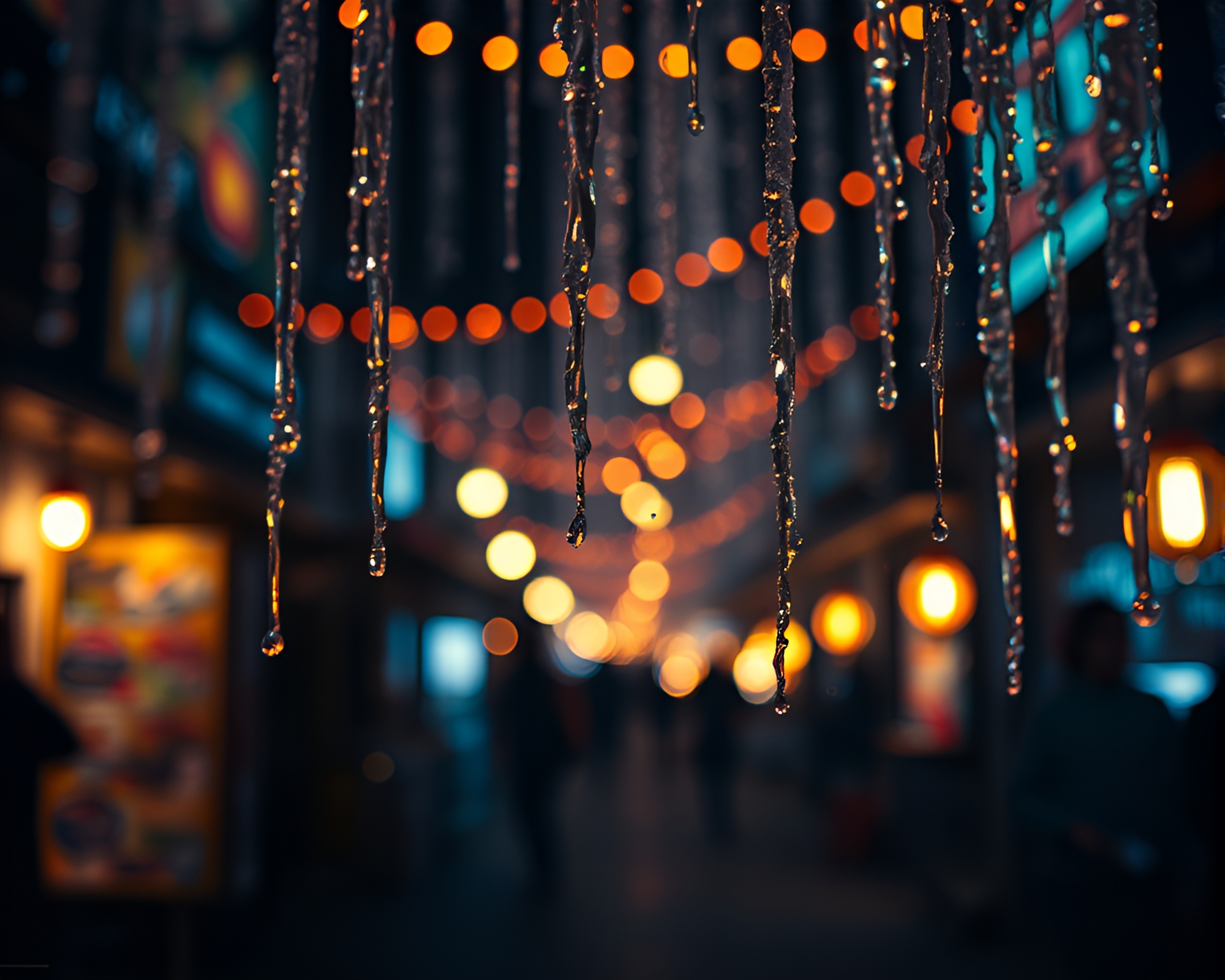 Ice Crystal Rickshaw in Dystopian Bokeh Lights – free AI stock image
