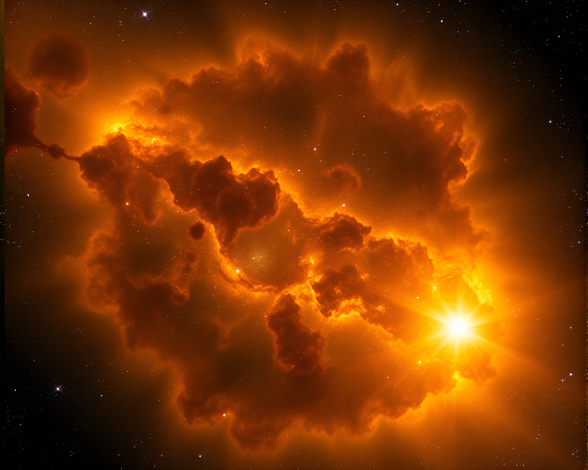 Sunburst Nebula in Gold Savannah Landscape – free AI stock image