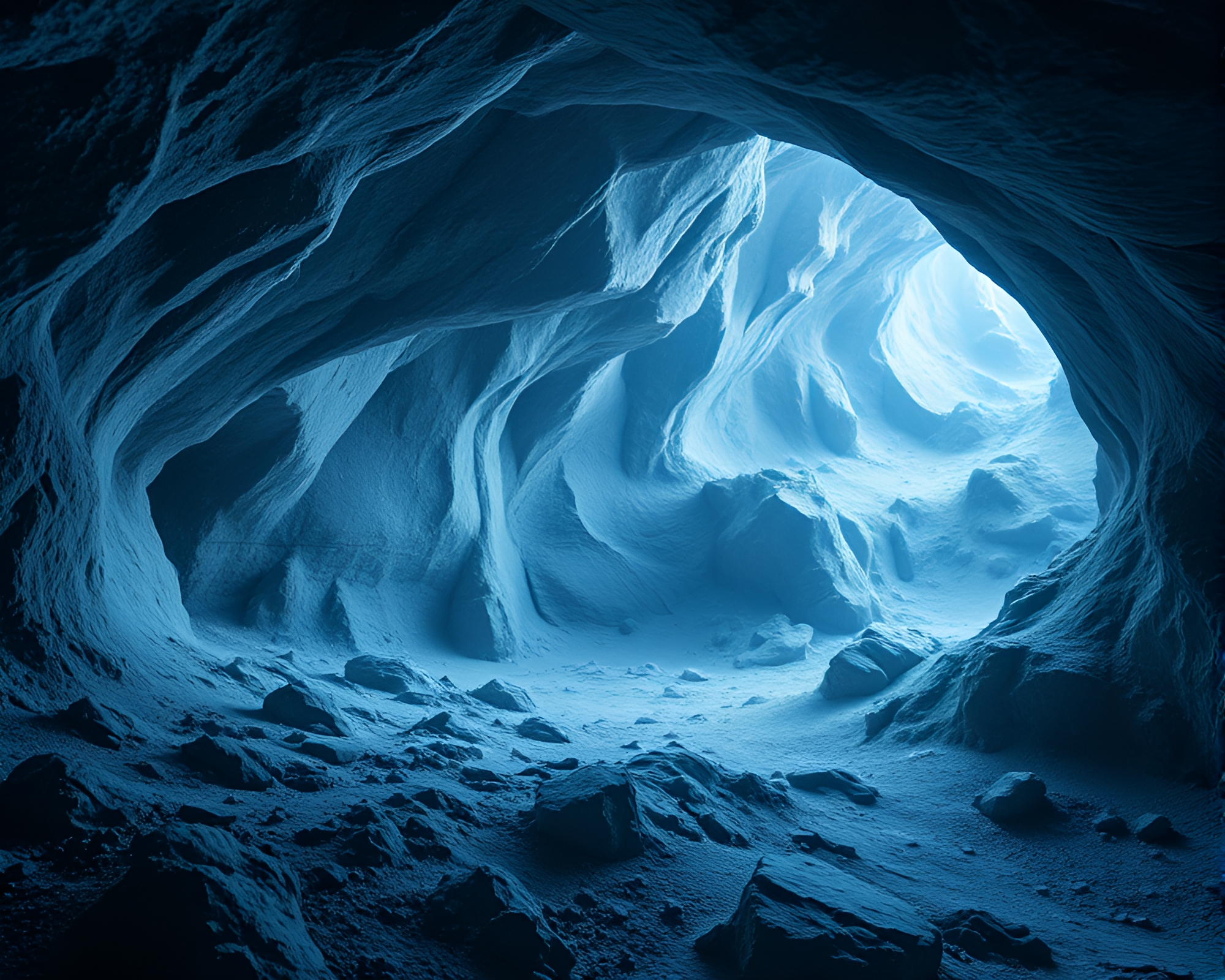 Glacial Cave Lens Distortion: Cosmic Dust Scenery – free AI stock image