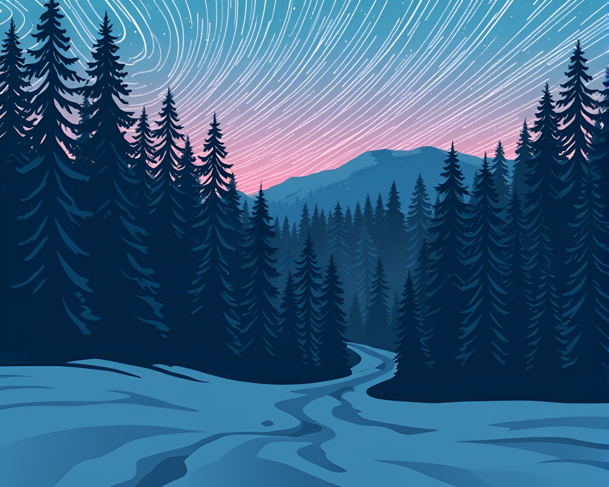 Enchanted Forest Path in Polar Twilight Vector Art – free AI stock image