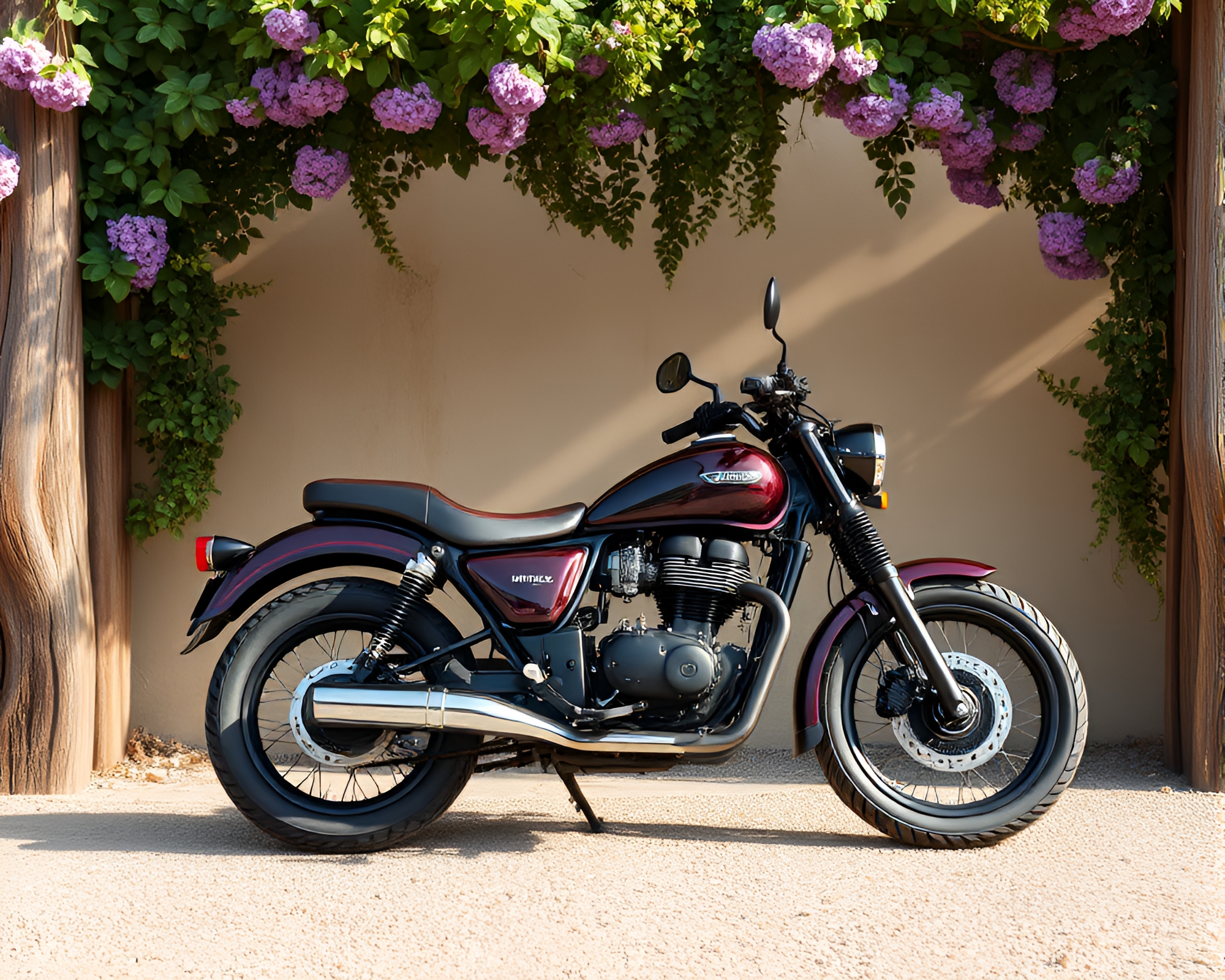 Motorcycle in Purple Haze: Photorealistic Amethyst Framing – free AI stock image