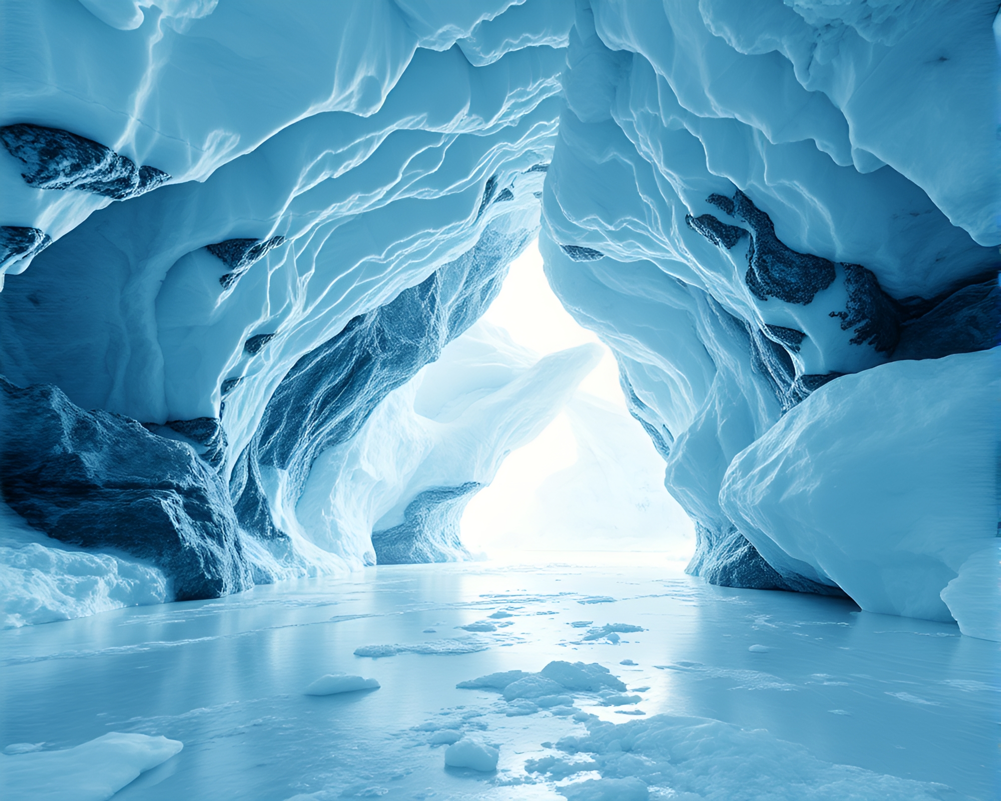 Fractal Glacial Cave in Antarctic Whiteout – free AI stock image
