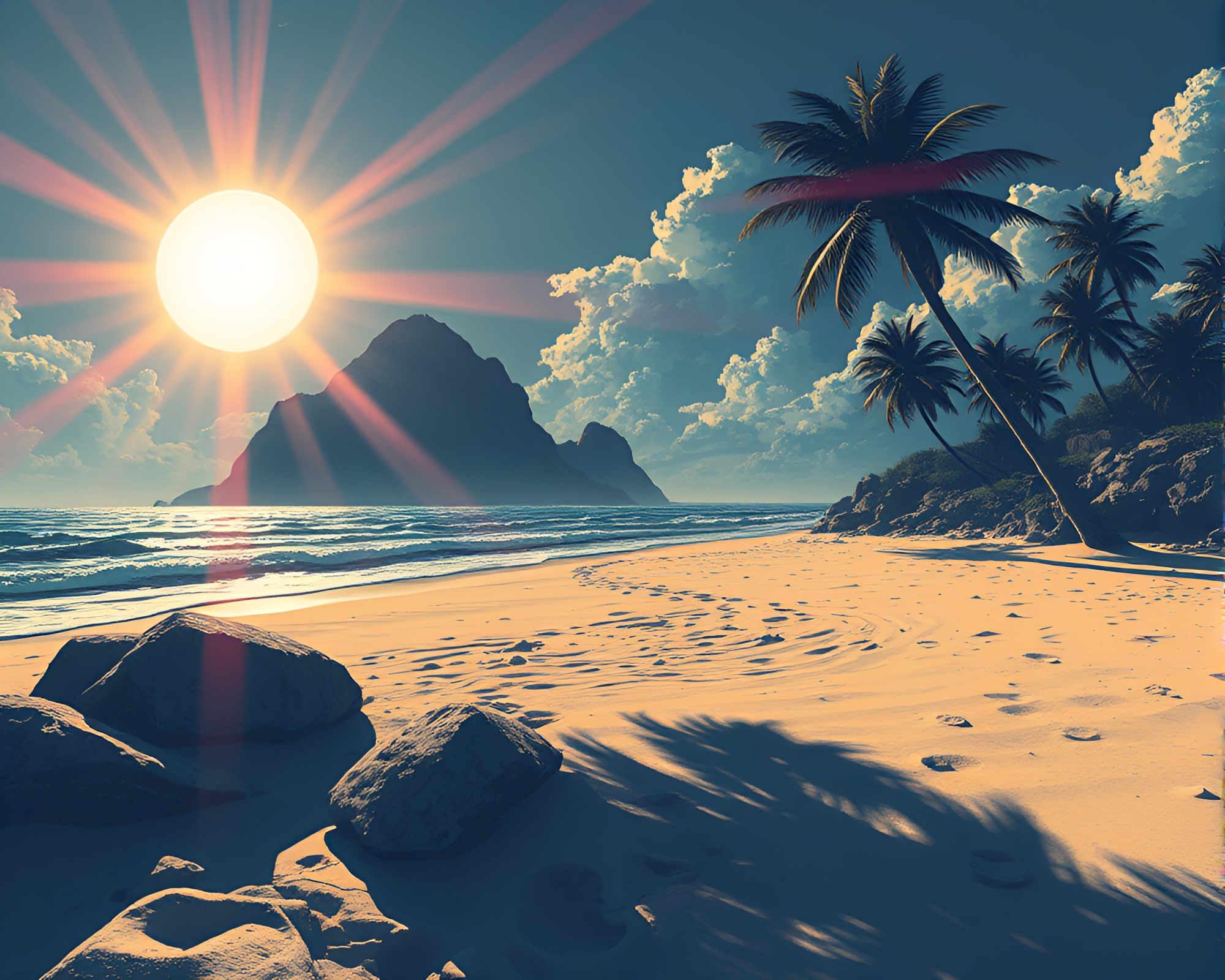 Sunset Enigma at Mystical Beach of Shadows – free AI stock image