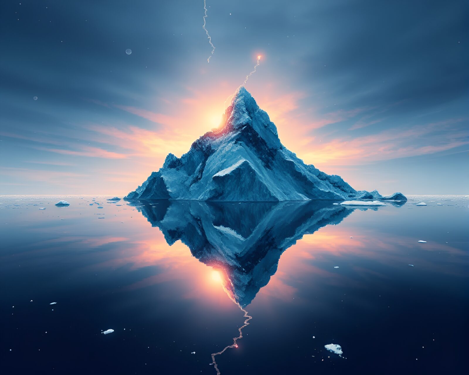 Abstract art of ice reflecting light in pixelated form