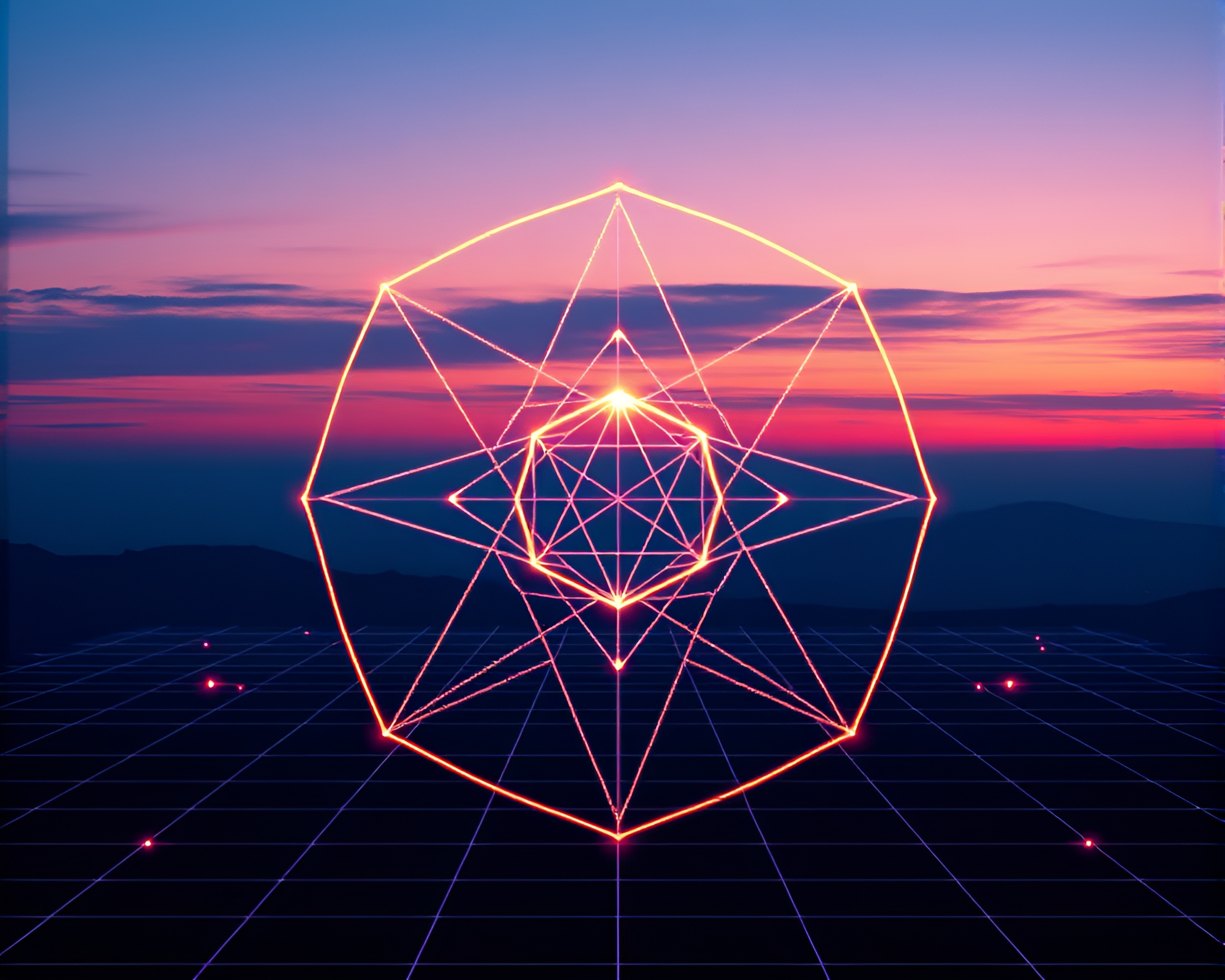 Sacred Geometry Retro Pixel Twilight Blue Hour Concept – free AI stock image