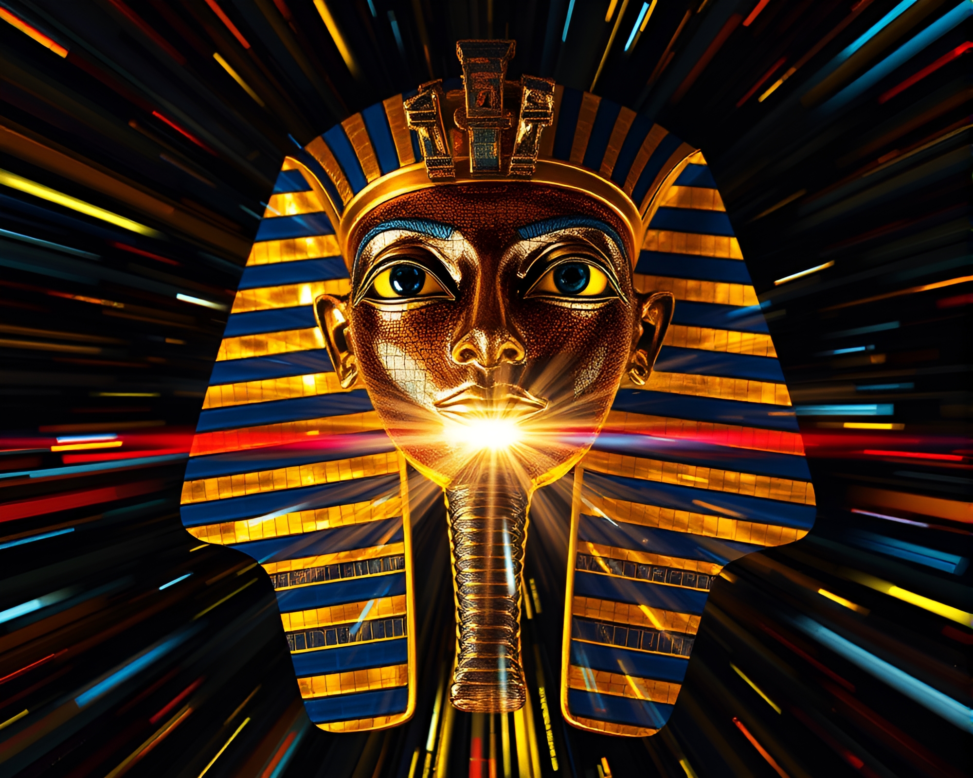 Zoom Burst Pharaoh’s Mask in Mosaic Lighting – free AI stock image
