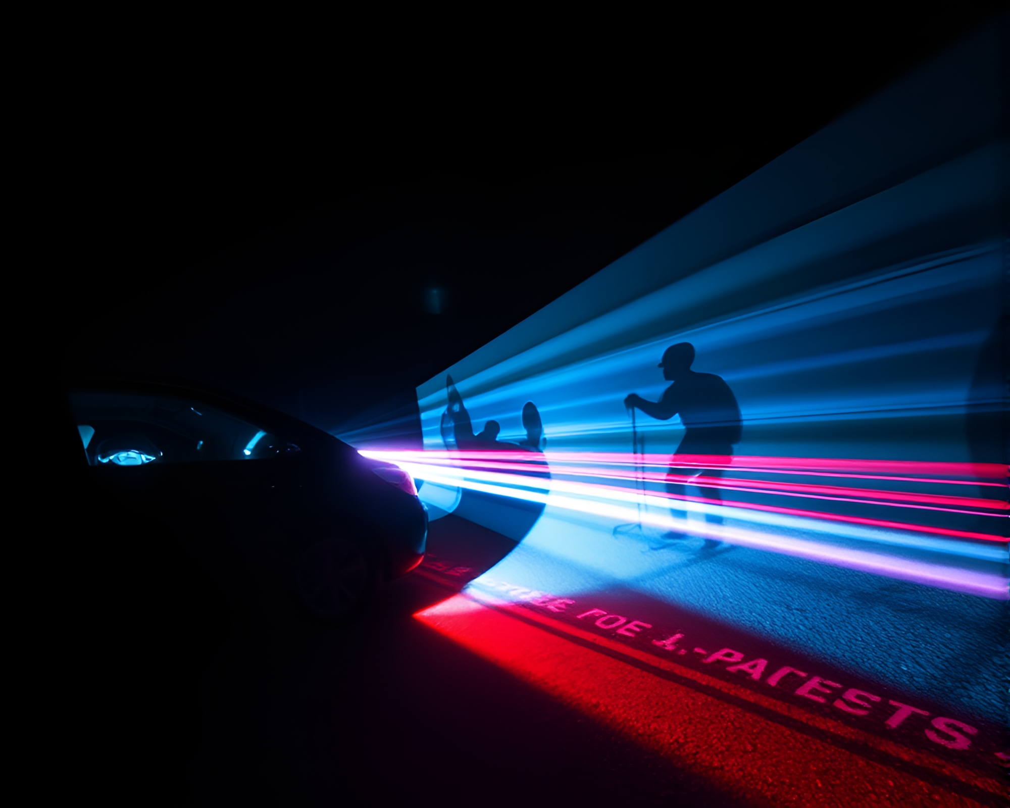 Holographic Pet Amid Car Light Trail Shadows – free AI stock image