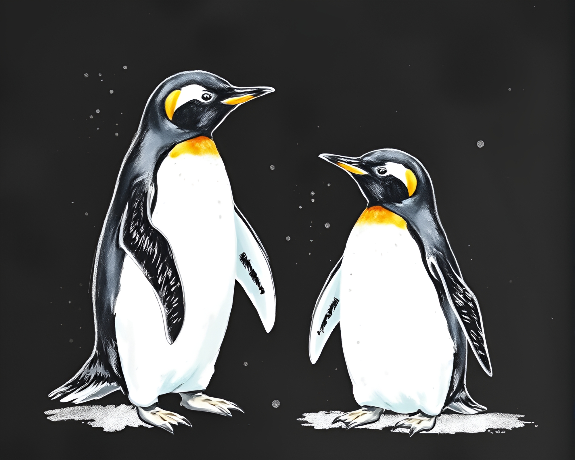 Whimsical Penguin Chalk Art in Halftone Watercolor – free AI stock image