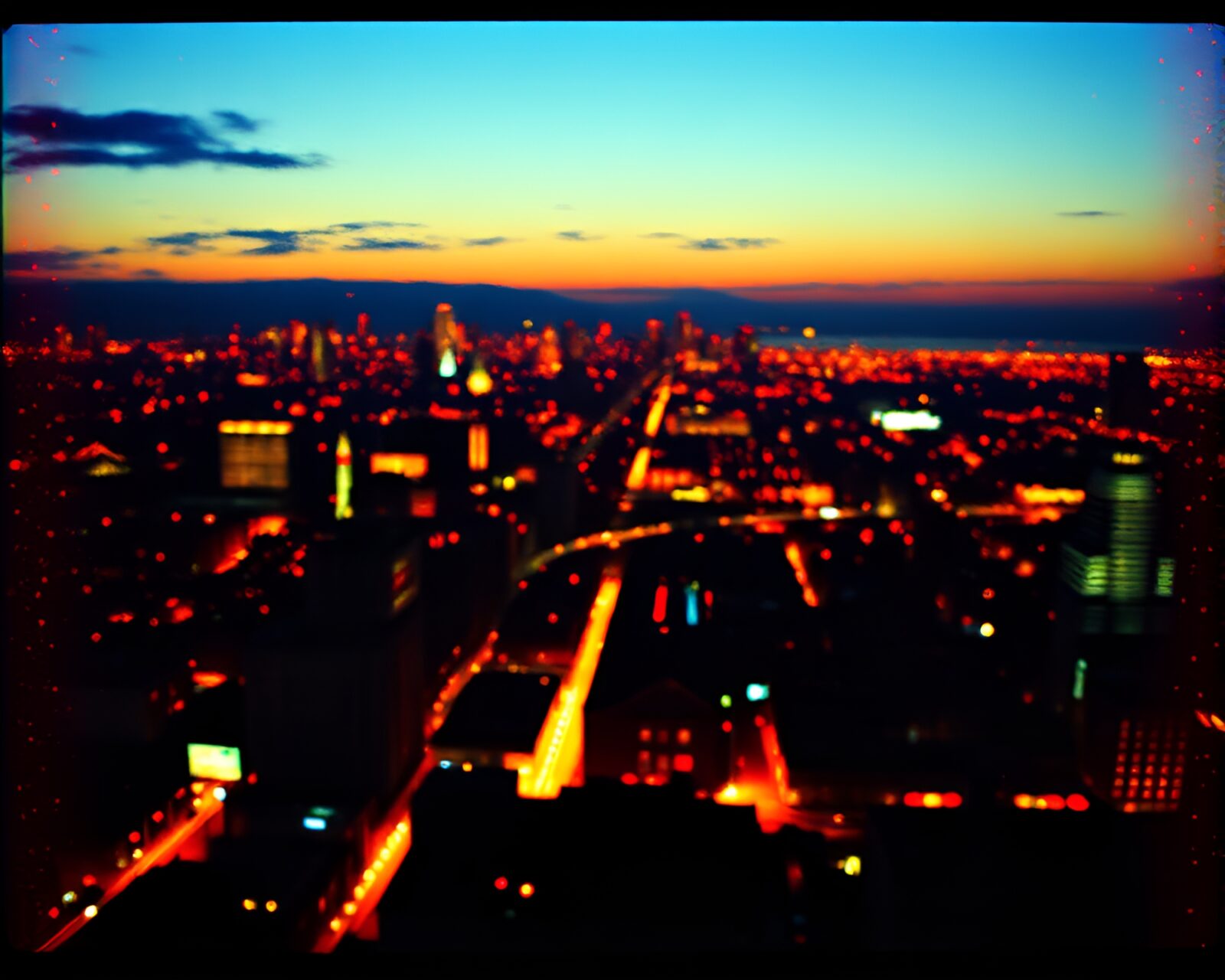 A minimalistic virtual cityscape rendered in pointillist dots