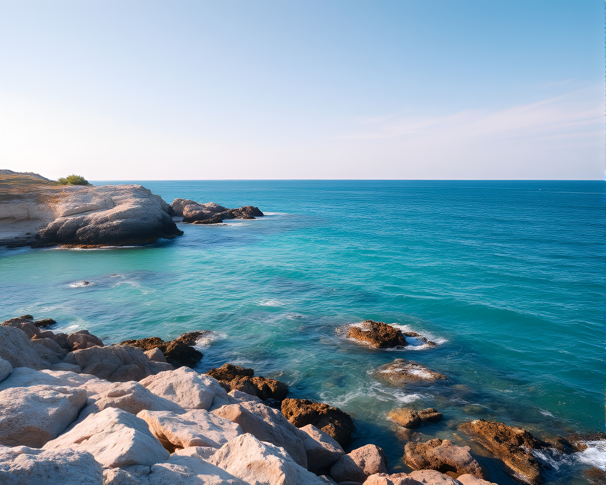 Turquoise Peace: Rocky Coastline Écorché Study – free AI stock image