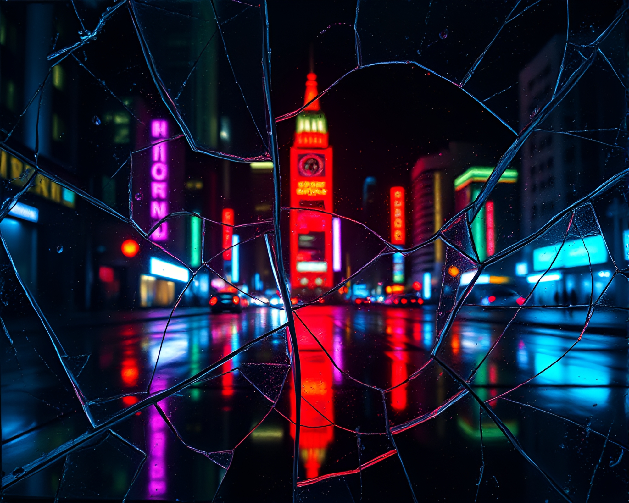 Neon City Rune Stone Reflection Stencil Art – free AI stock image