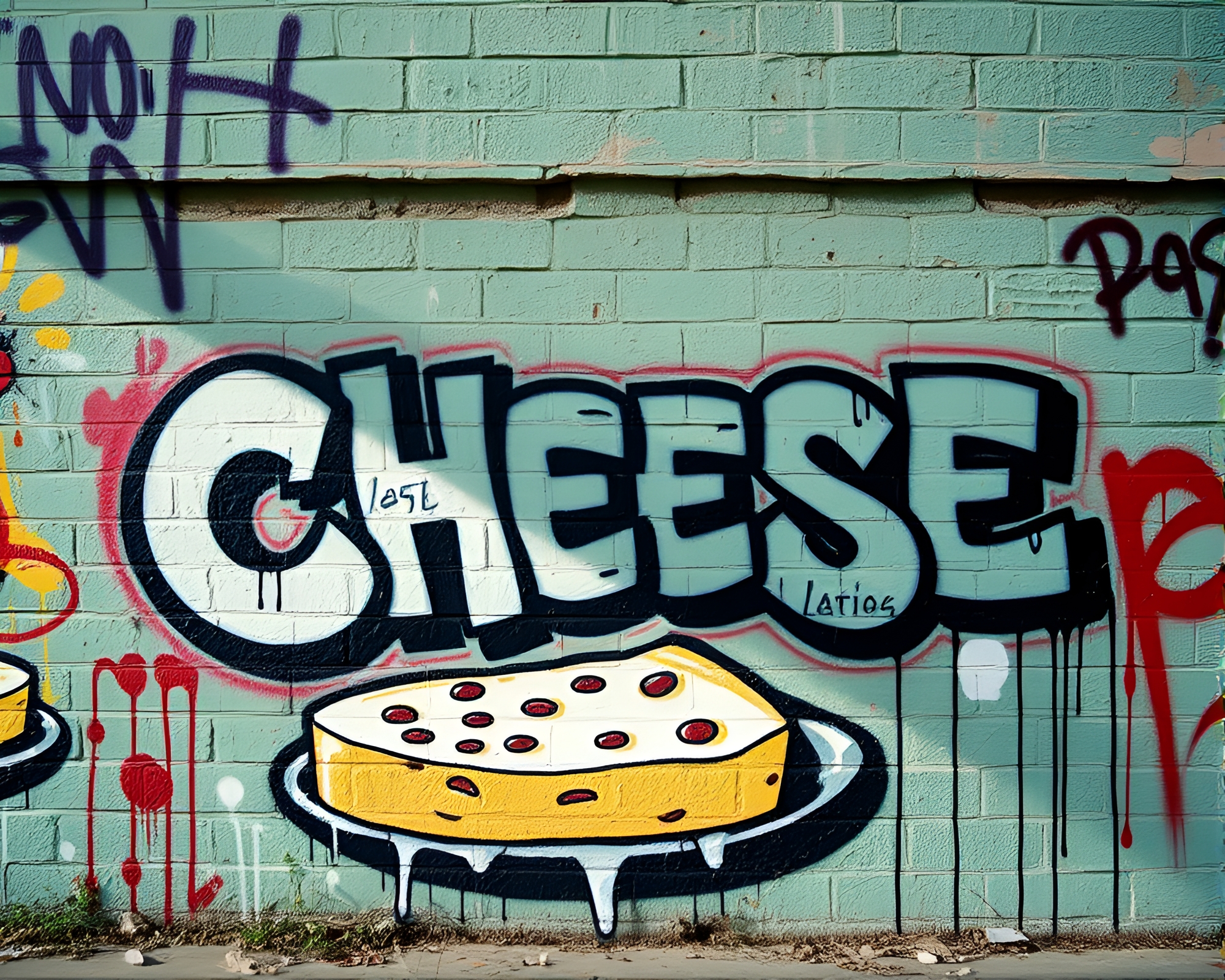 Cheese Platter Street Mural with Expired Film Aesthetic – free AI stock image