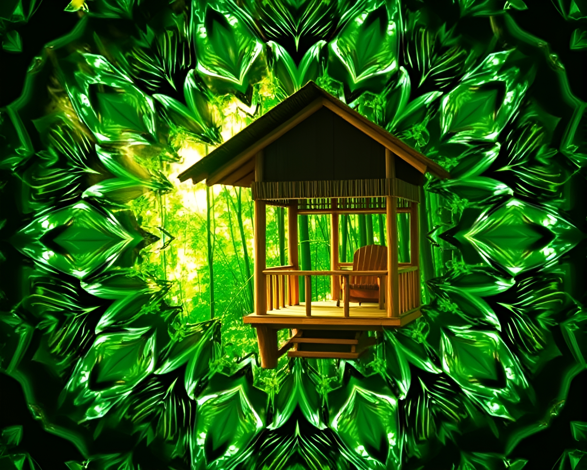 Emerald Bamboo Hut Kaleidoscope Fragments – free AI stock image