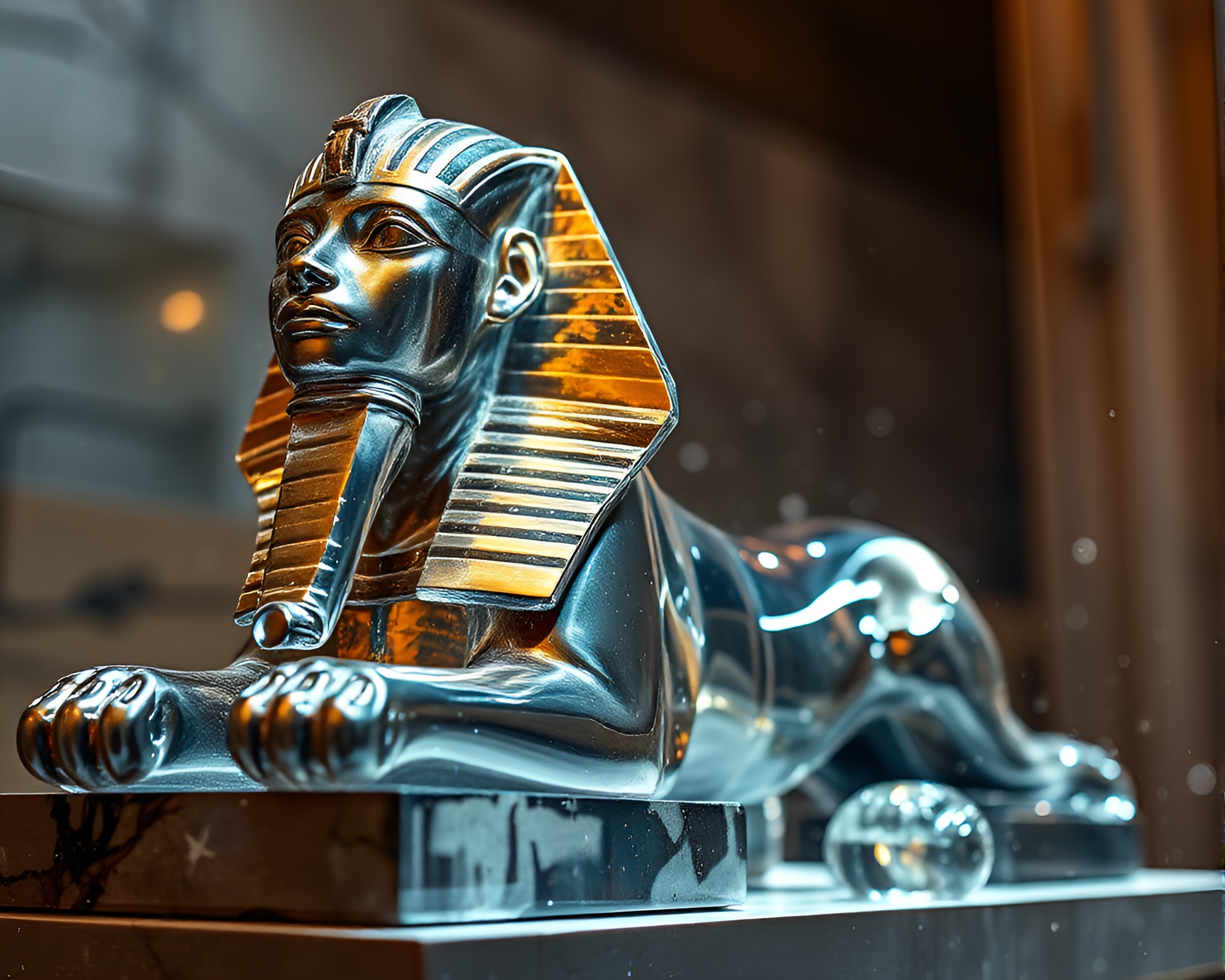 Sphinx Statue in Stardust Light Painting – free AI stock image
